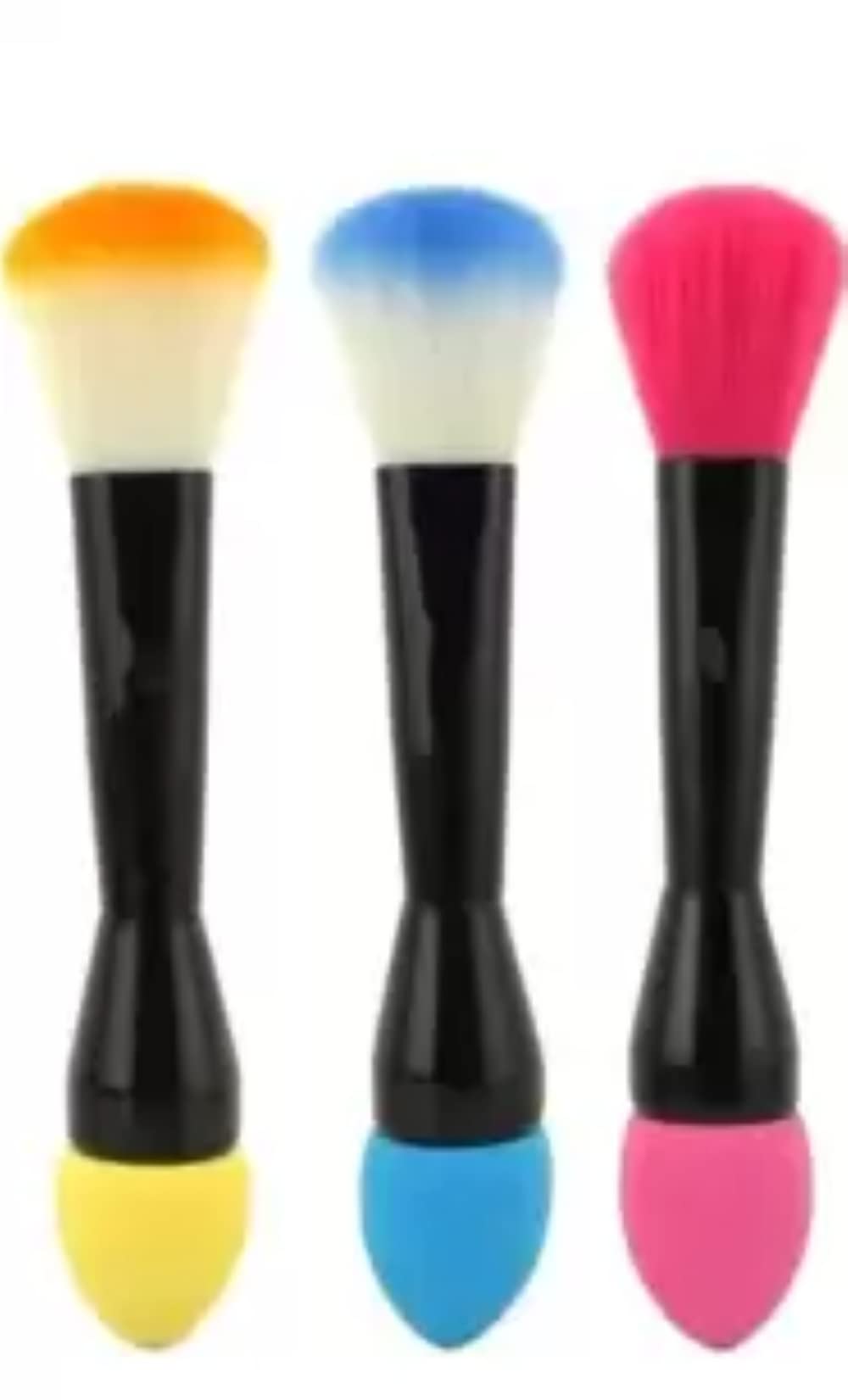 Feelhigh Professional 2-in-1 Beauty Blender & Blusher Brush Set (3 Pack) - Perfect for Makeup Application, Contouring, and Flawless Blending