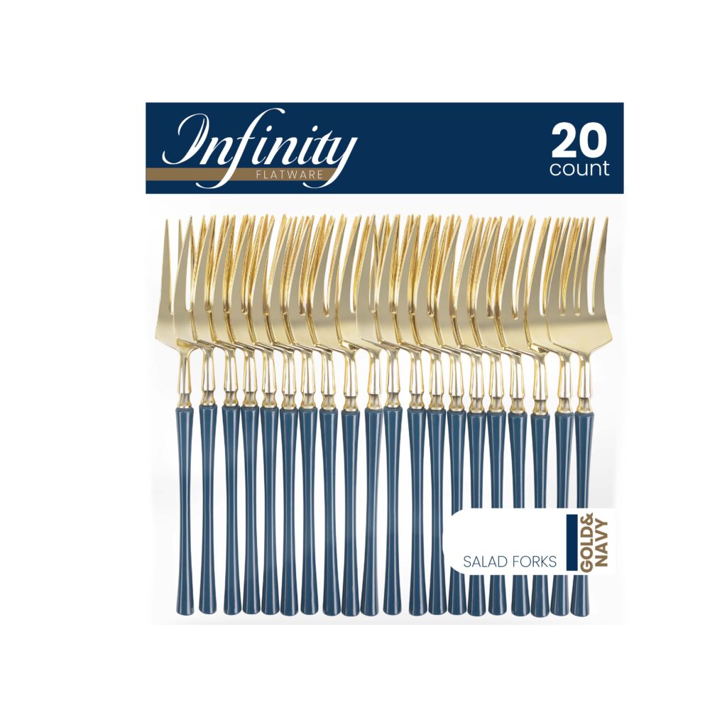 Premium Infinity Collection Gold & Navy Flatware Set - 20-Piece Elegant Dinnerware for Formal Dining, Parties & Special Occasions