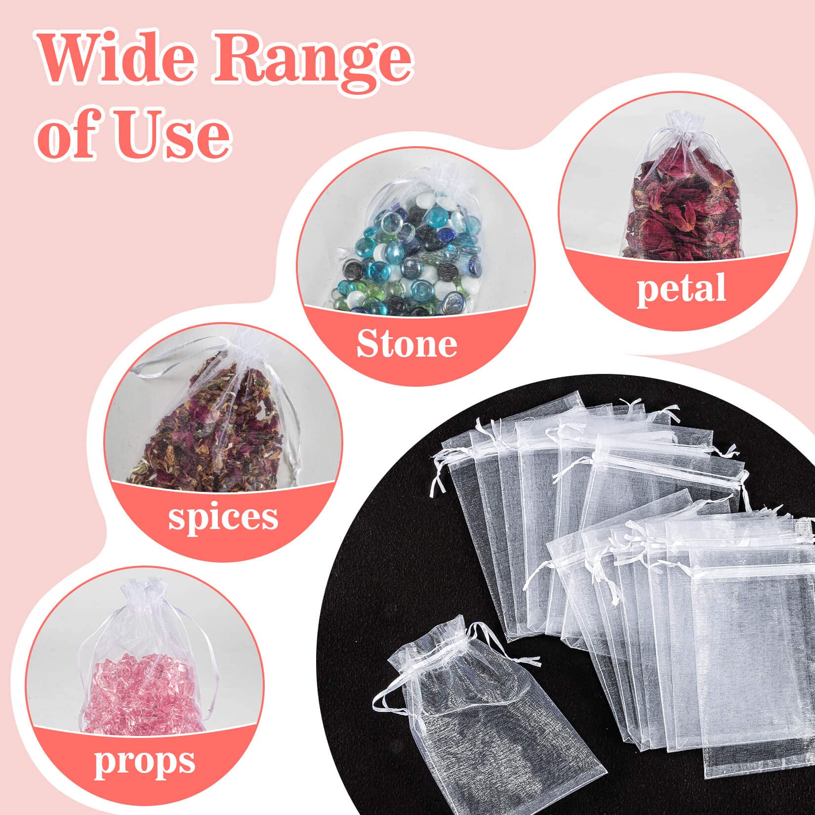 100PCS 5x7 Inch White Organza Bags - Small Drawstring Jewelry Gift Favor Bags for Wedding, Birthday, Christmas, Halloween, Eid Mubarak | Perfect for Candy, Fruit, Party Favors, and Small Gifts Wrapping