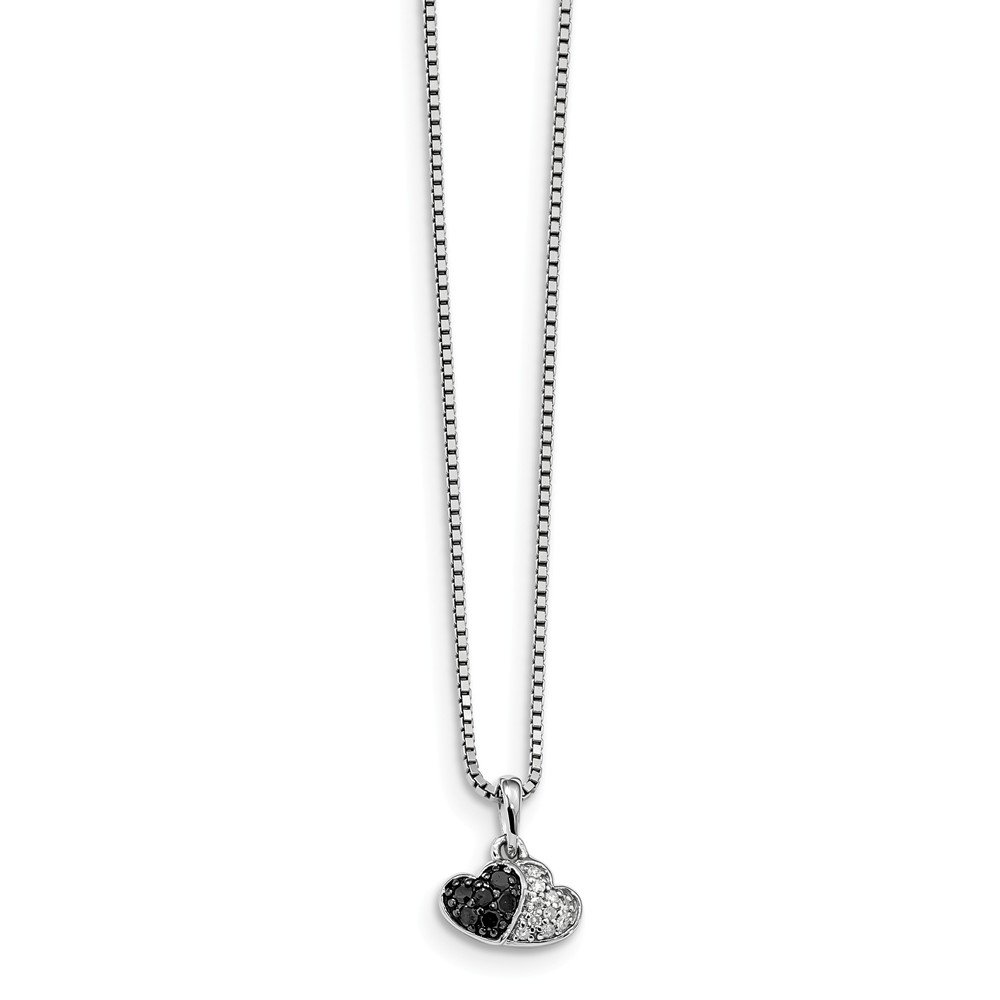 Black Bow Jewelry Sterling Silver Necklace with Black & White Diamond Tiny Double Heart Pendant - Perfect for Valentine's Day Gifts, Anniversary Presents & Romantic Occasions