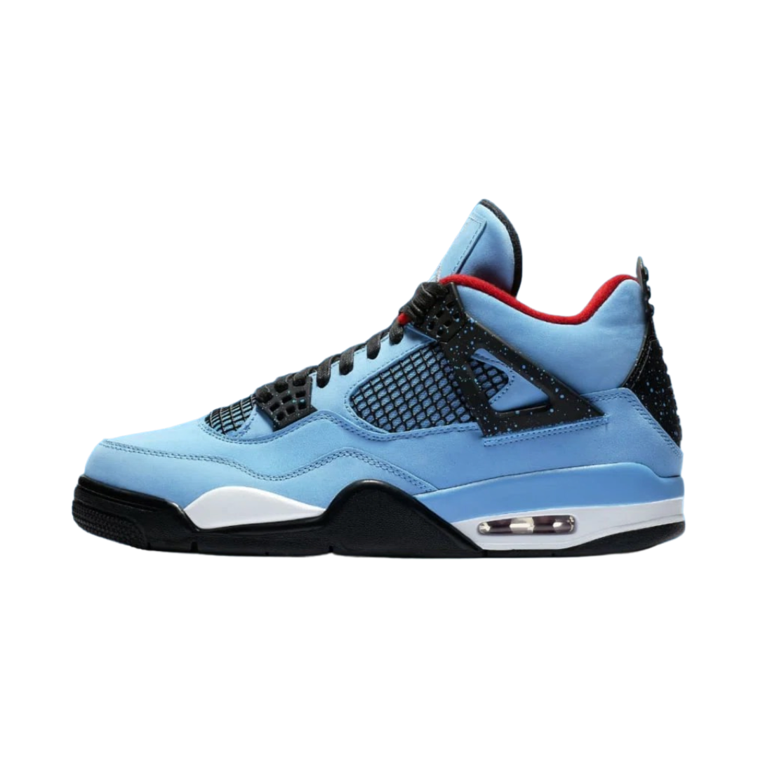 Air Jordan 4 Retro Travis Scott Cactus Jack Sneakers - University Blue/Black/Varsity Red Colorway - Limited Edition Basketball Shoes for Men - Perfect for Streetwear, Sneaker Collection & Casual Outfits
