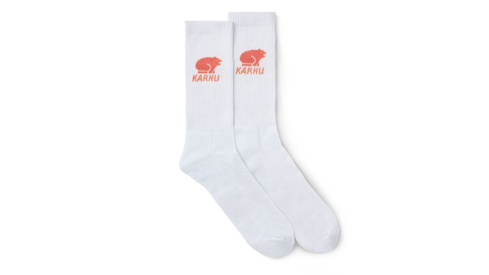 Classic Logo Socks - Bright White & Coral - Comfortable Cotton Crew Socks for Men & Women - Perfect for Casual Wear, Sports & Gifts