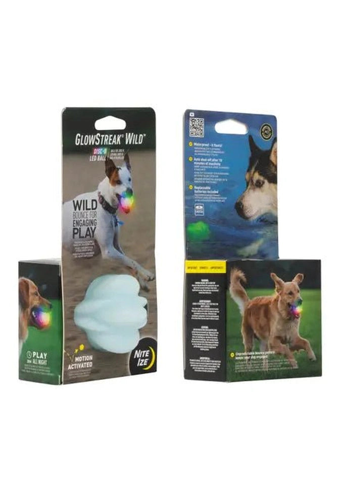 Nite Ize GLOWSTREAK WILD LED Ball & Disc - High Visibility Glow in The Dark Dog Toy for Nighttime Fetch and Outdoor Play