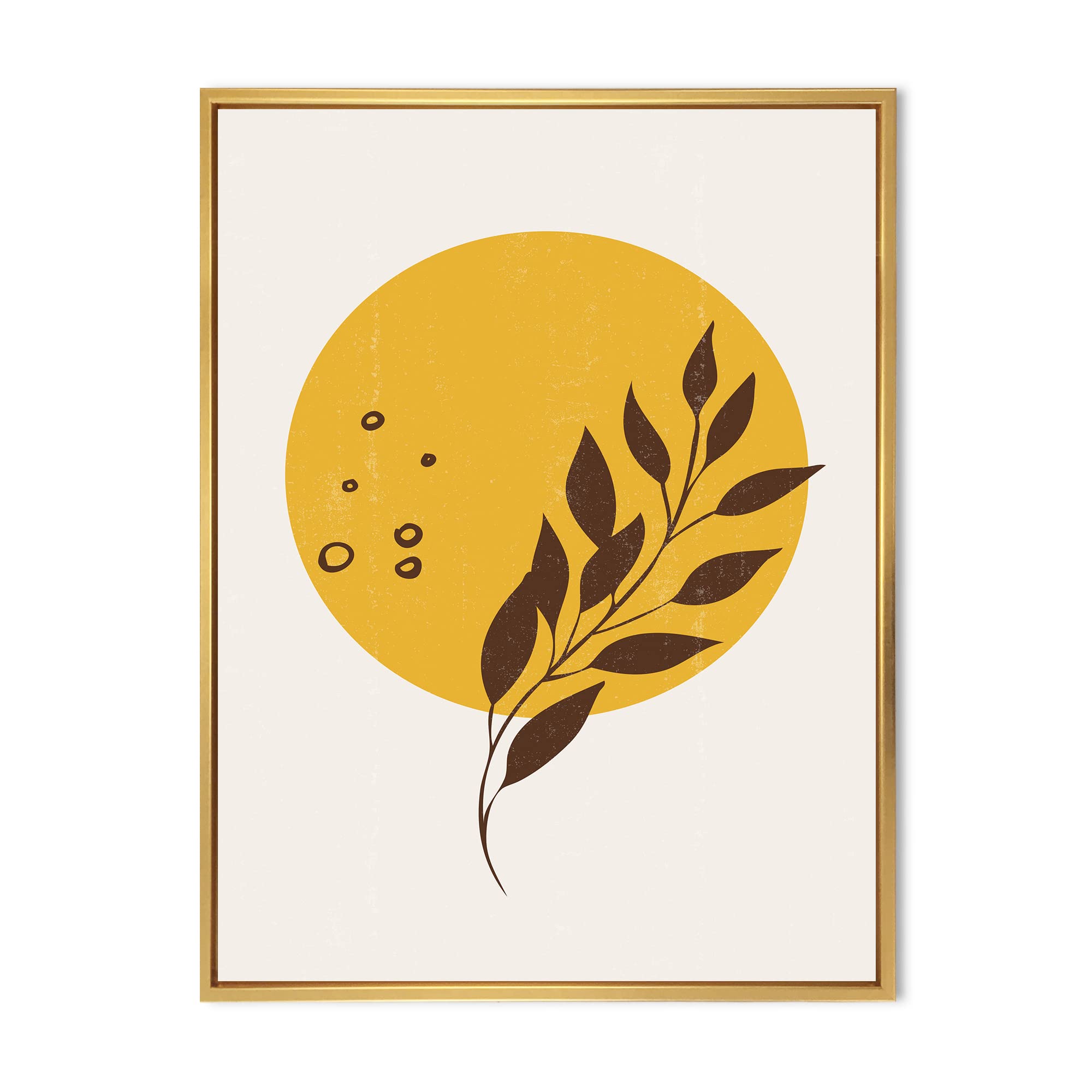 Abstract Yellow Sun and Moon Tropical Leaf Canvas Wall Art - Modern Framed Print for Living Room, Bedroom & Office Decor