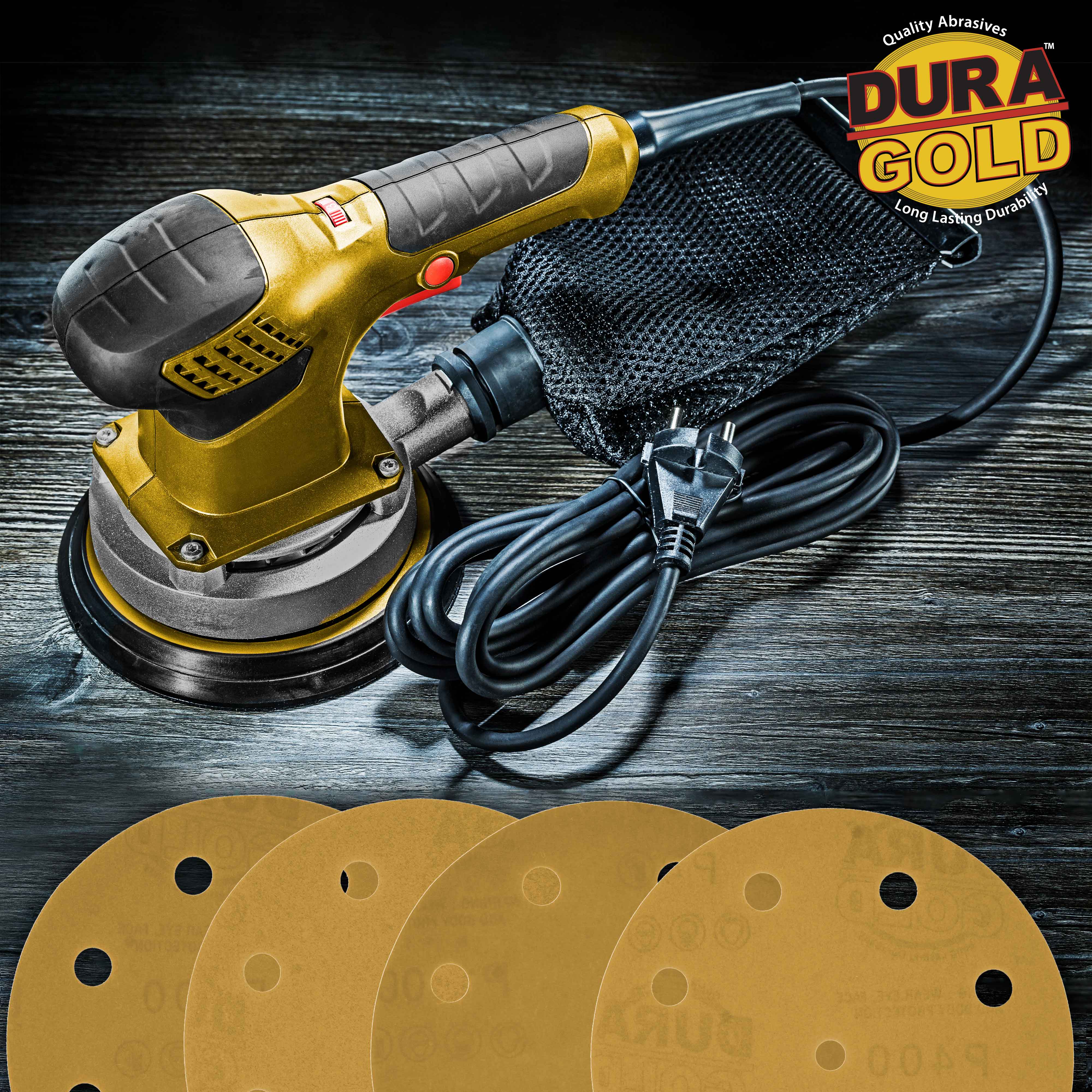 5 Gold DA Sanding Discs - 50 PCS Variety Grit Pack with 9 Hole Hook & Loop for Automotive, Woodworking & Metal Polishing