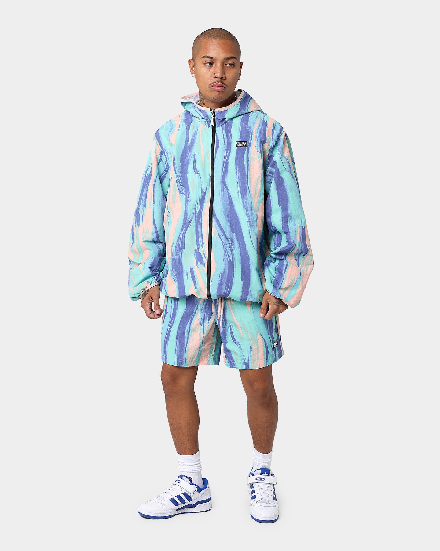 Adidas Marbled Paint Patrick Kyle Windbreaker Jacket - Vapor Pink & Multi-Color Lightweight Windbreaker for Running, Hiking & Outdoor Activities