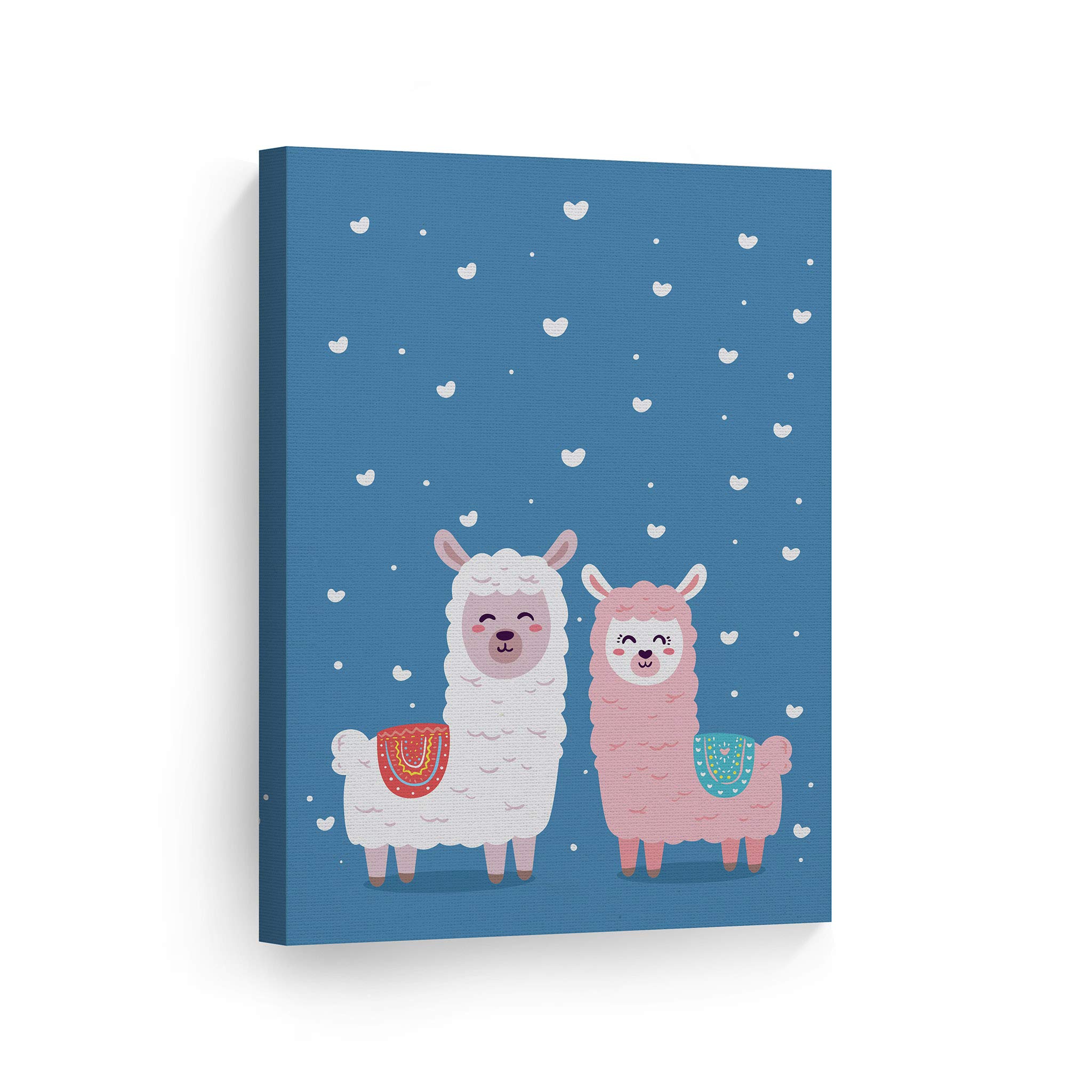 Cute Alpaca Illustration Canvas Print - Blue Background Wall Art for Kids Room, Nursery & Baby Room Decor - Ready to Hang 40x30 - Made in USA | Perfect for Children's Bedroom, Playroom & Daycare Center Decorations