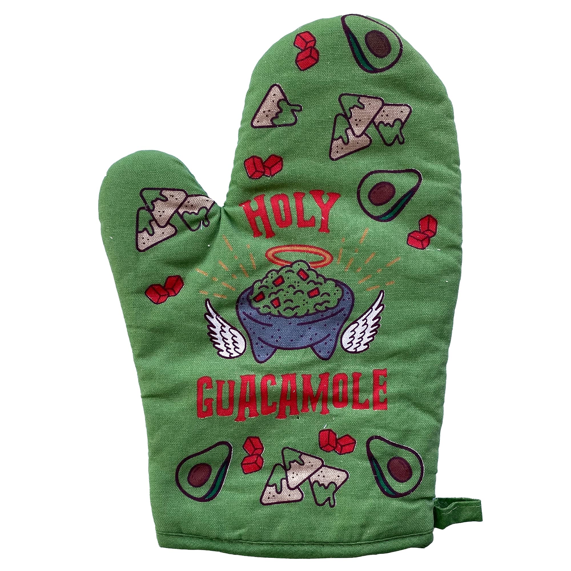 Funny Holy Guacamole Oven Mitt - Avocado Tortilla Chips Graphic Kitchen Glove - Heat Resistant & Non-Slip for Baking, Cooking, Cinco De Mayo Parties - Perfect Gift for Food Lovers & Home Chefs