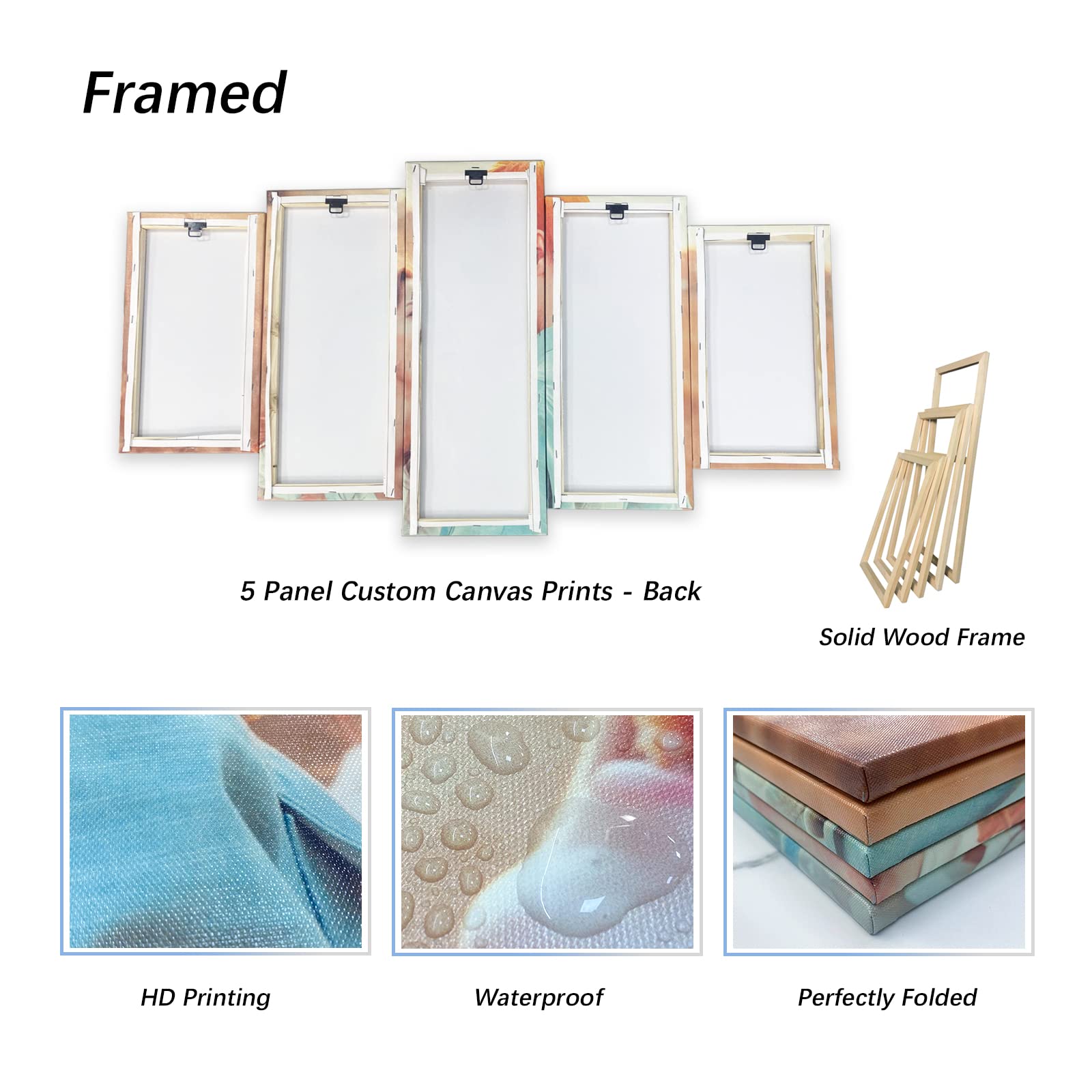 Custom 5 Panel Wall Art - Personalized Canvas Prints with Your Photos | Customized Poster Gifts & Picture Painting | Ready to Hang Wall Decor (12x16in x2, 12x24in x2, 12x32in x1) for Living Room, Bedroom & Office