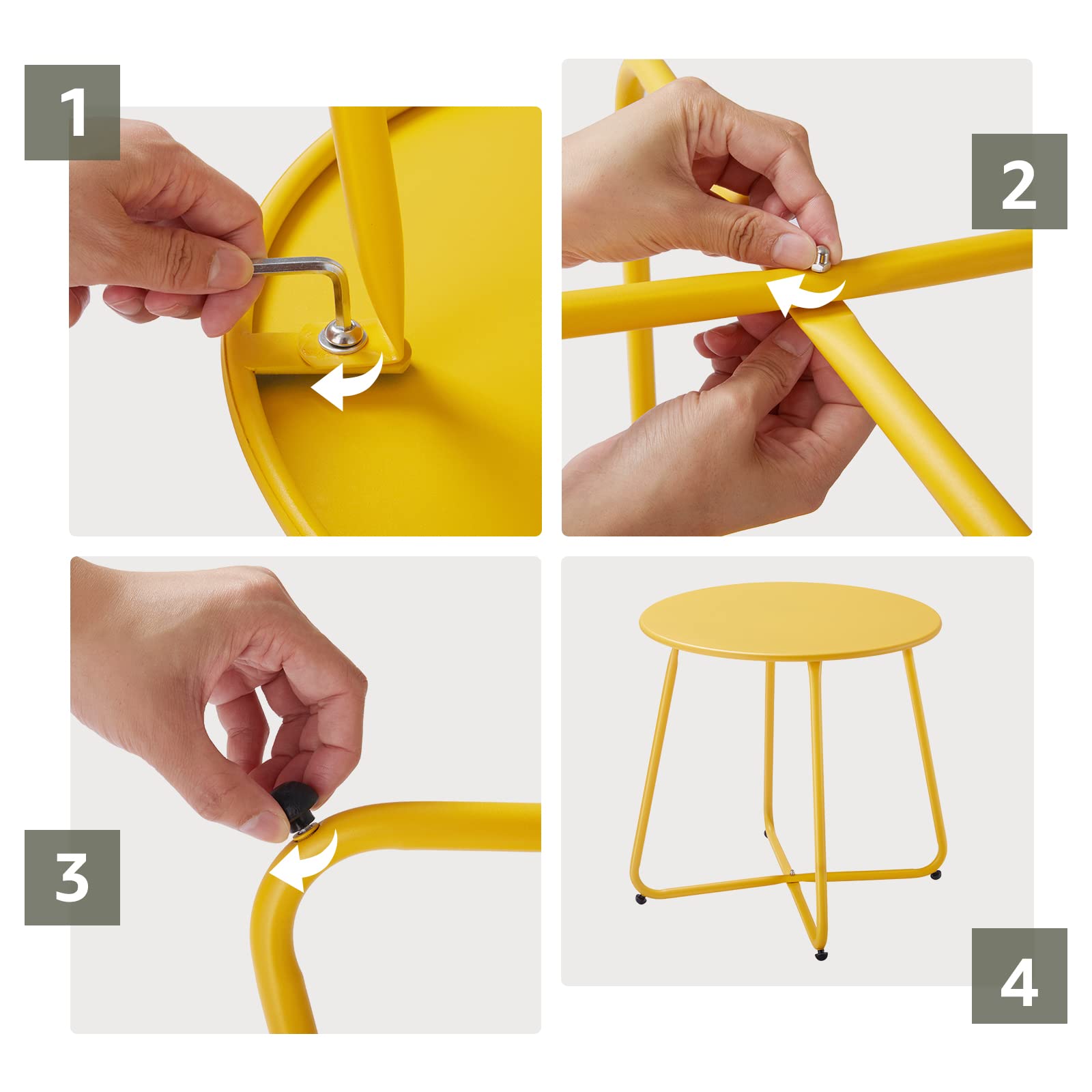 **Waterproof Round Metal Side Table - Small Outdoor & Indoor End Table, Weather Resistant Steel Patio Table for Garden, Balcony, Yard (Yellow) - Perfect for Coffee, Books & Drinks**