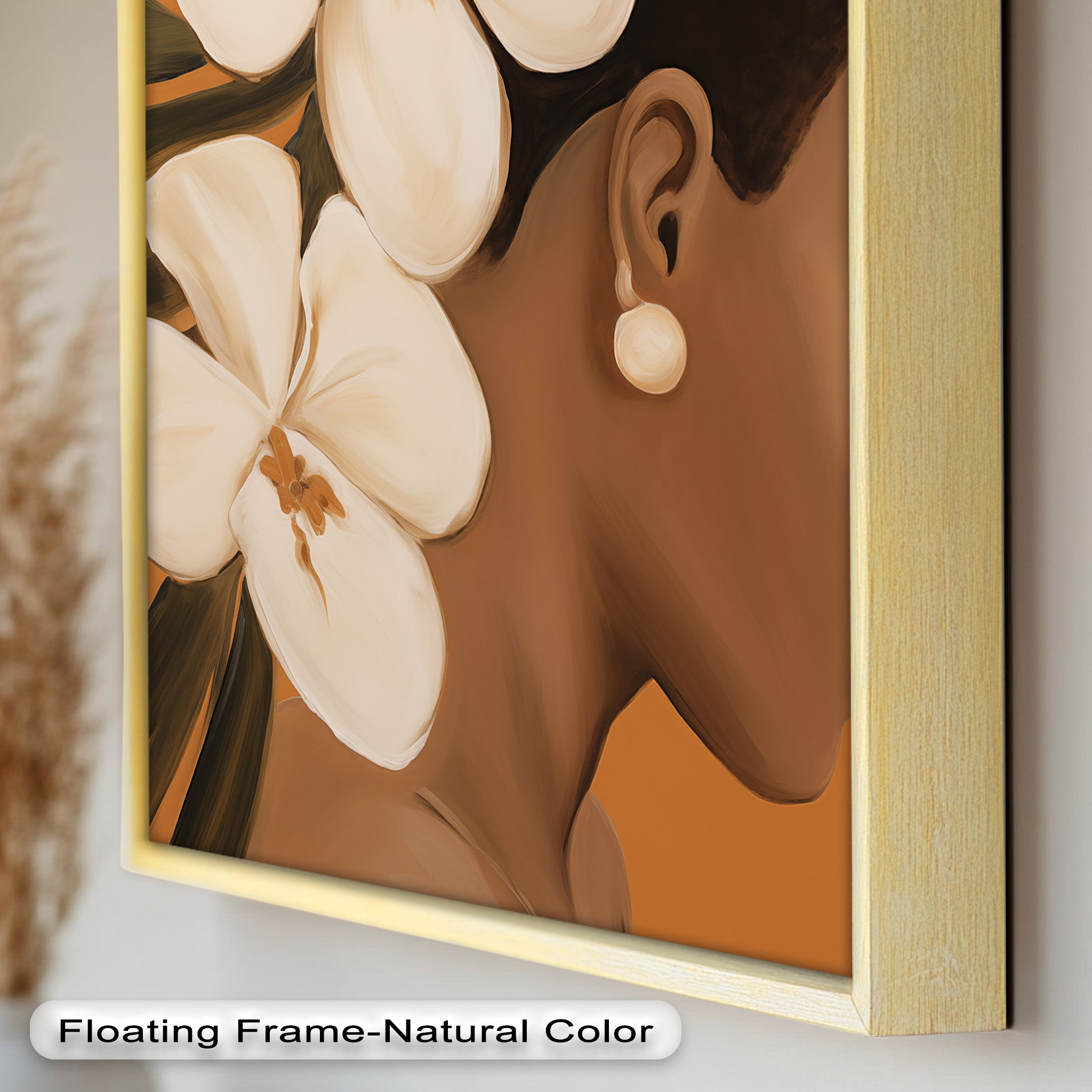 African Woman with Orchids Framed Oil Painting - Handmade Wall Art Decor for Living Room, Bedroom & Office