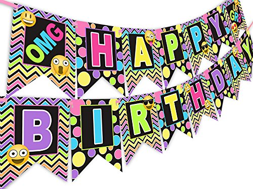Emoji Rainbow Happy Birthday Banner - Colorful Party Decor for Kids, Teens & Tweens - Perfect for Birthday Parties, Classroom Celebrations & Home Decor