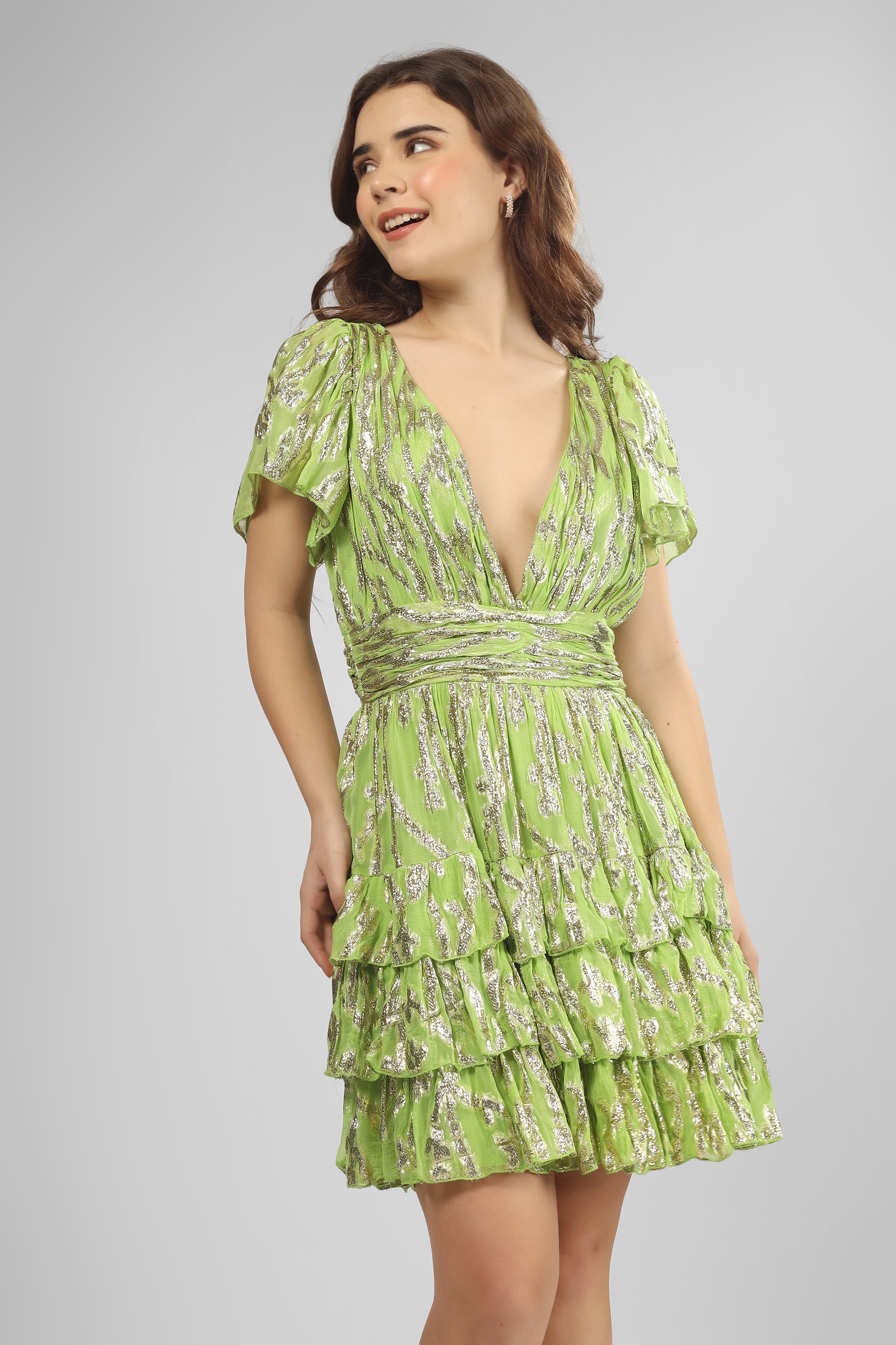Madison Green Metallic Printed Mini Dress for Women - Elegant Party & Night Out Outfit - Perfect for Cocktail Parties, Date Nights & Special Occasions