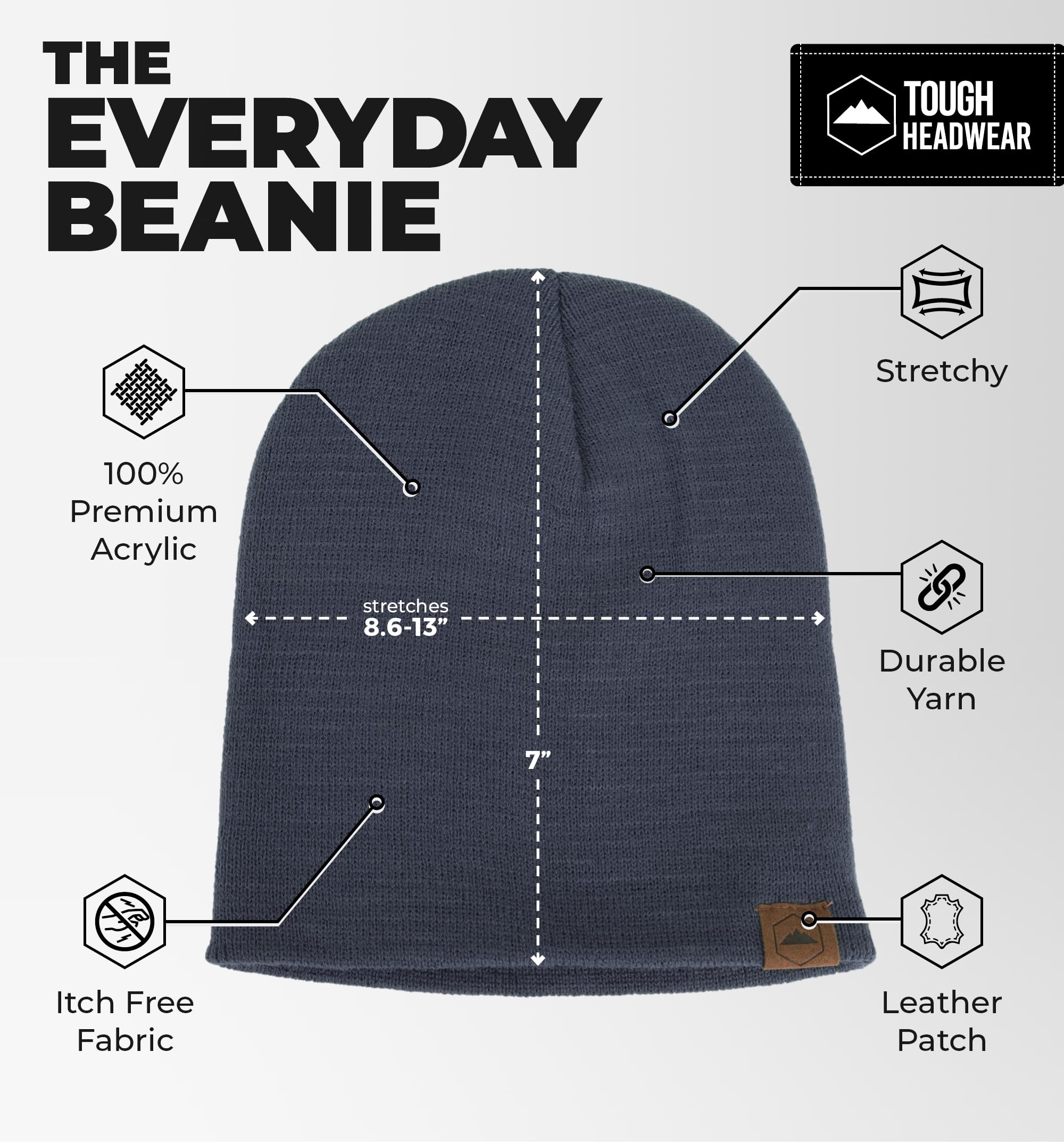 Tough Headwear Daily Knit Beanie - Warm Winter Hats for Men & Women - Cold Weather Knitted Caps for Outdoor Activities, Skiing & Snowboarding