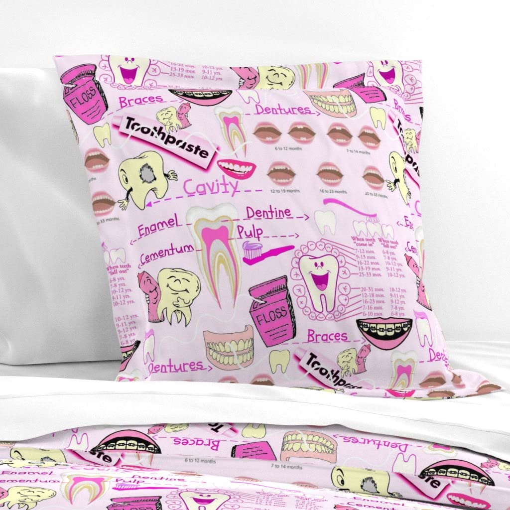 Dental Anatomy Print Cotton Sateen Euro Sham with Flanged Edge | Custom Dentist-Themed Bedding | Perfect for Dental Offices, Medical Decor & Unique Home Decor