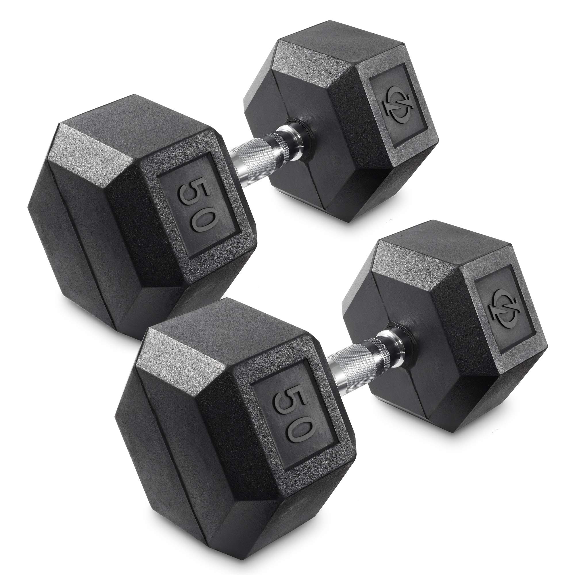 Rubber Coated Hex Dumbbell Set - 5-50lb Pairs for Home Gym, Strength Training & CrossFit Workouts | Non-Slip Grip, Durable Fitness Equipment for Men & Women
