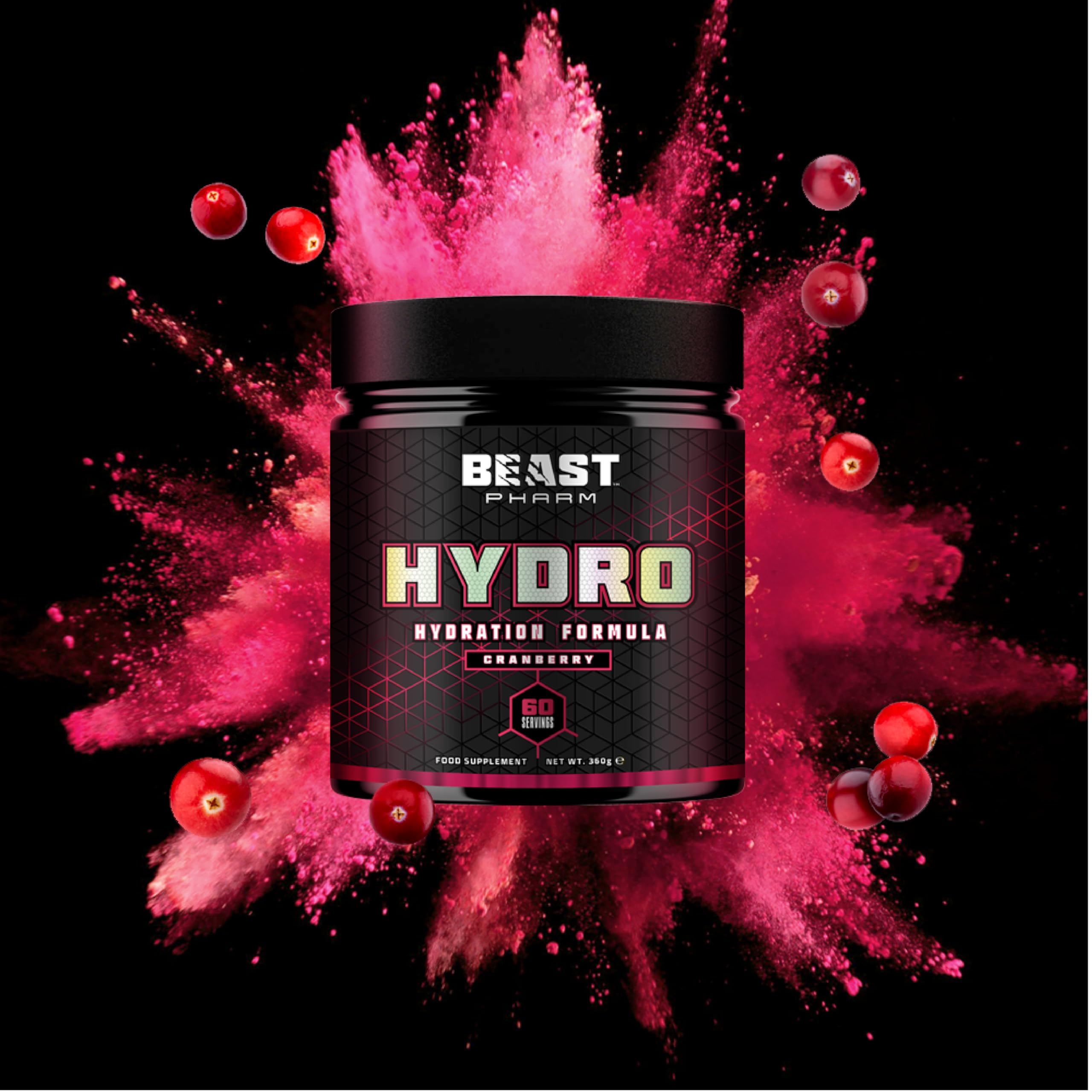 Beast Pharm Hydro 360g (Cranberry Flavor) - Premium Hydration Powder for Athletes & Fitness Enthusiasts - Post-Workout Recovery & Electrolyte Replenishment