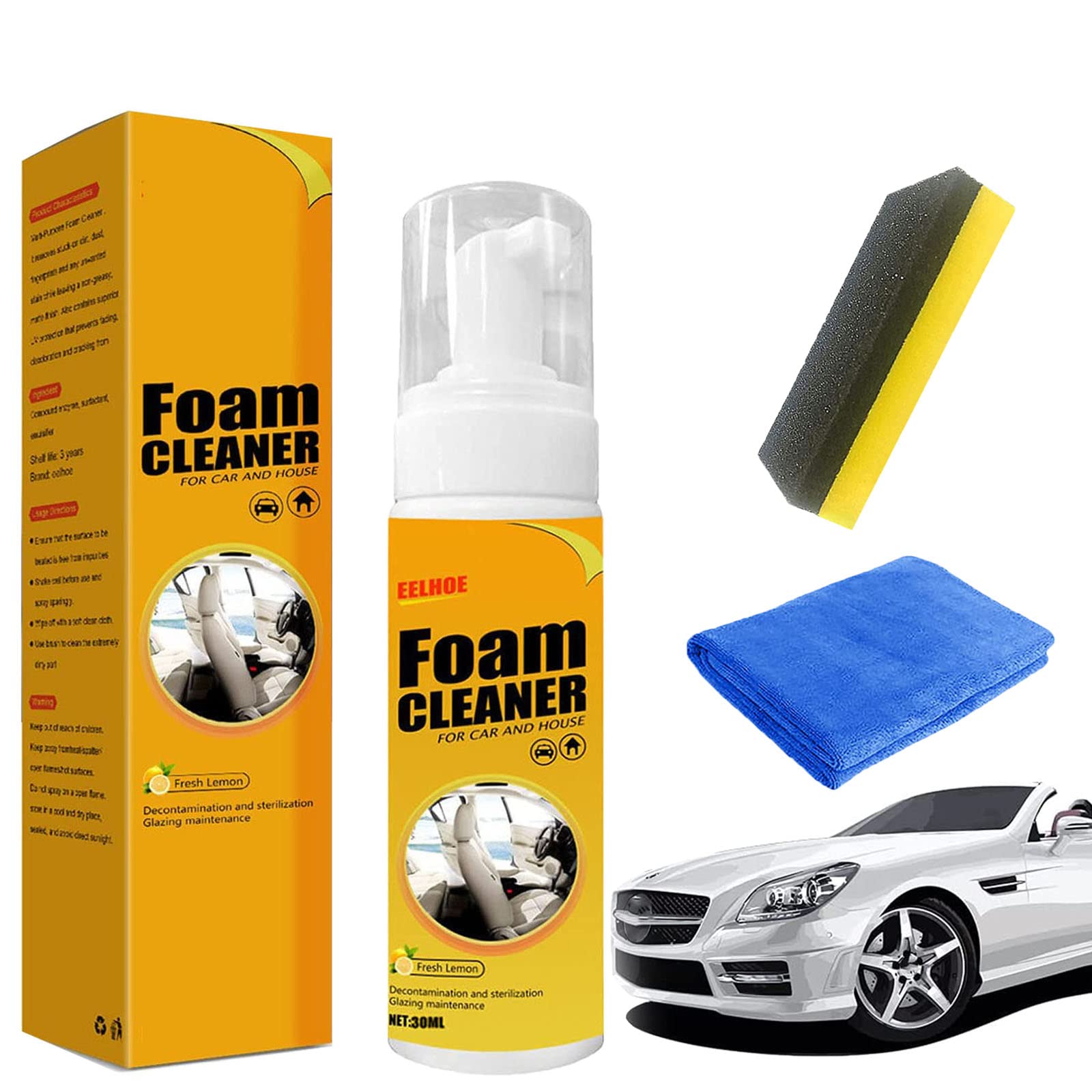 Amplesunshine Lemon Scented Multi-Purpose Foam Cleaner - Powerful Stain Remover for Car, Kitchen & Home (30ml) | Ideal for Car Detailing, Household Cleaning & Tough Stain Removal