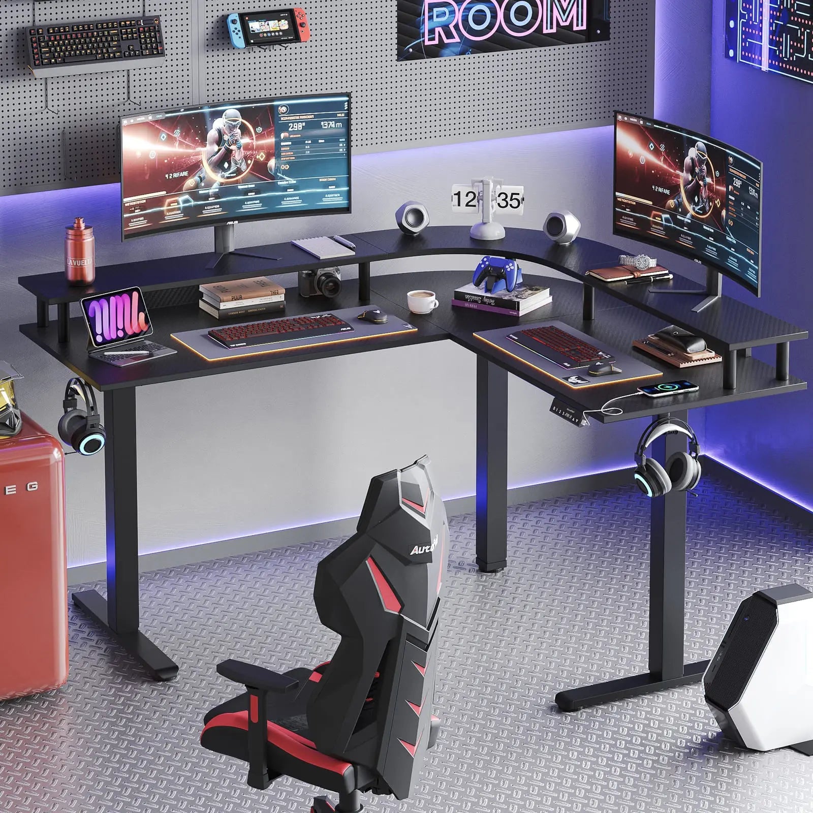Bestier 63 Inch L-Shaped Electric Standing Desk with Monitor Stand - Adjustable Height Computer Workstation for Home Office, Gaming & Study (Black) - Perfect for Remote Work, Online Classes & Professional Workspaces