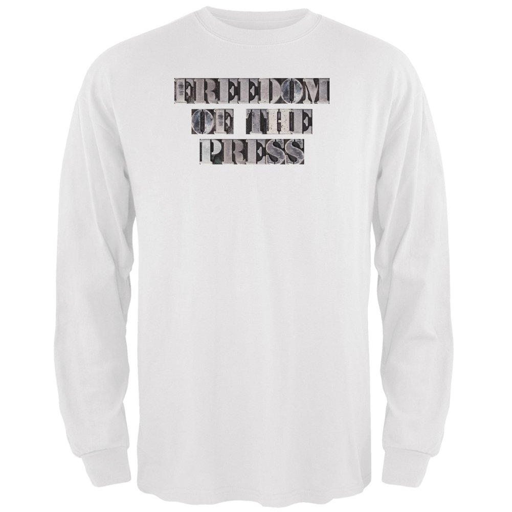 Old Glory Freedom of The Press White Long Sleeve T-Shirt for Men - Large Size | Patriotic American Flag Tee for Casual Wear & Political Events