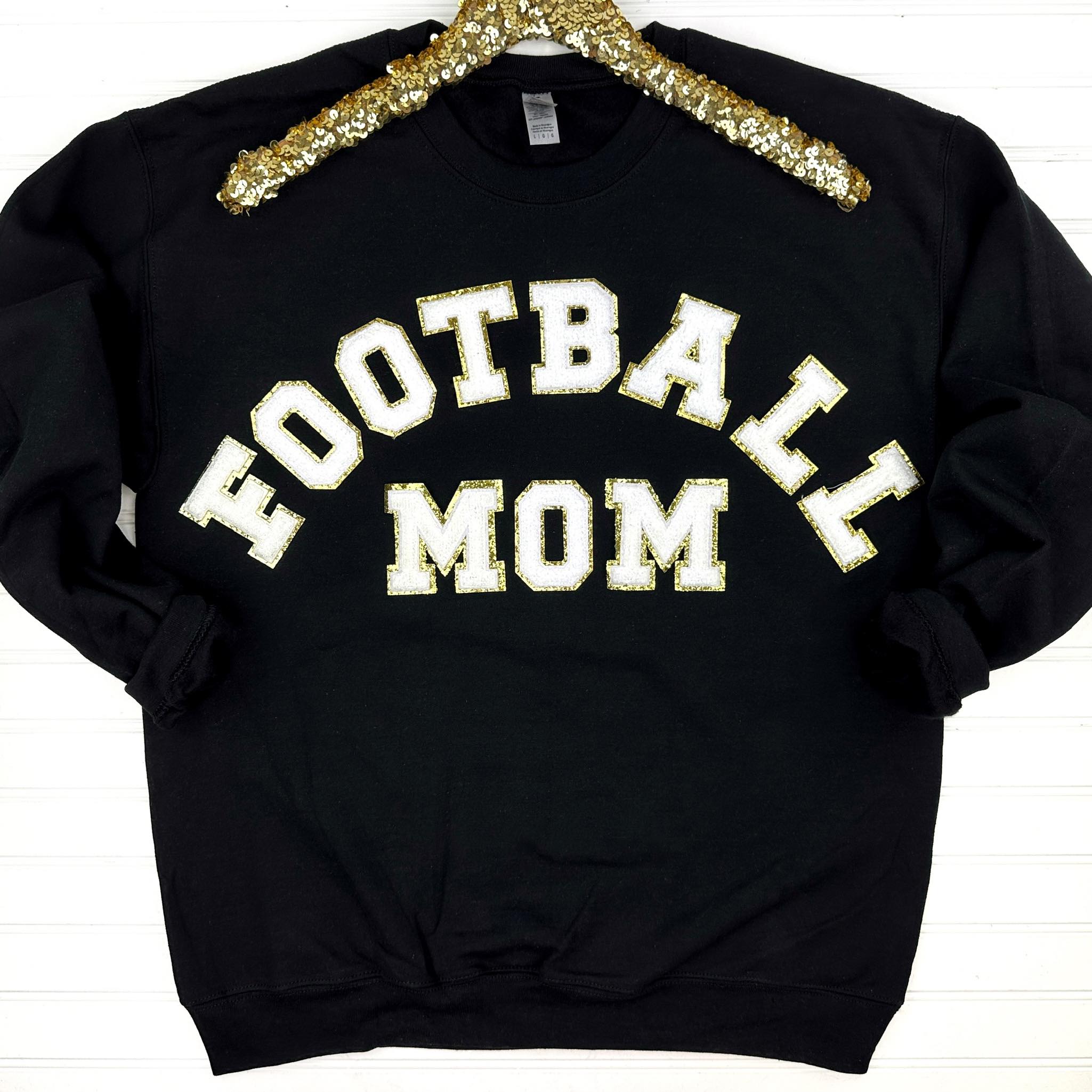 Football Mom Chenille Patch Sweatshirt - Comfortable Pullover for Sports Parents - Perfect for Game Day, Sideline Cheering & Team Spirit