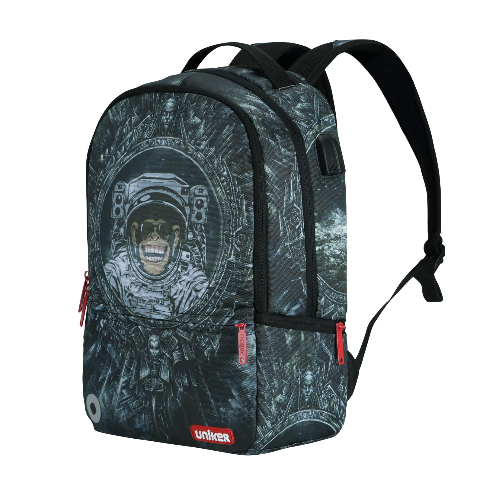 Space Themed School Backpack for Teens - 15.6 Inch Laptop Backpack with USB Charging Port - Durable Black Backpack for High School & Work - Perfect for School, Travel & Daily Commute