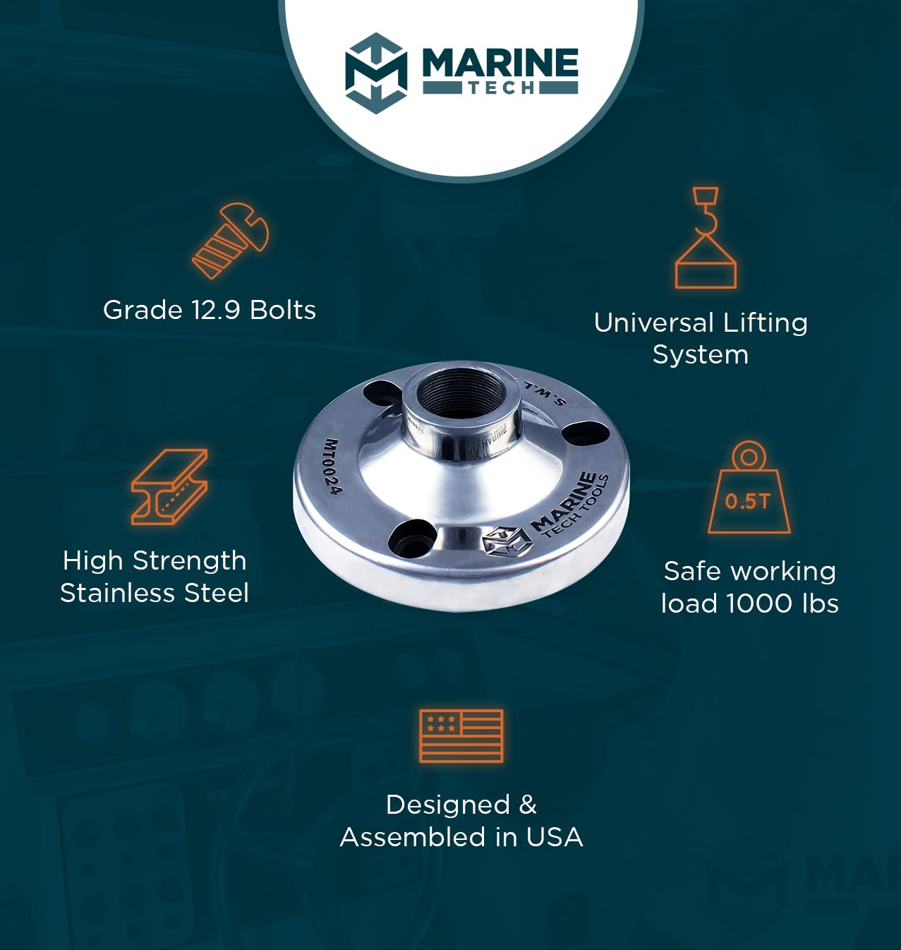 Marine Tech Tools Mercury Verado Lifting Adapter (AMT0024) - Compatible with Verado Flywheels & Universal Lifting Ring (AMT0022) - Heavy Duty Outboard Motor Tools for Boat Engine Maintenance and Repair