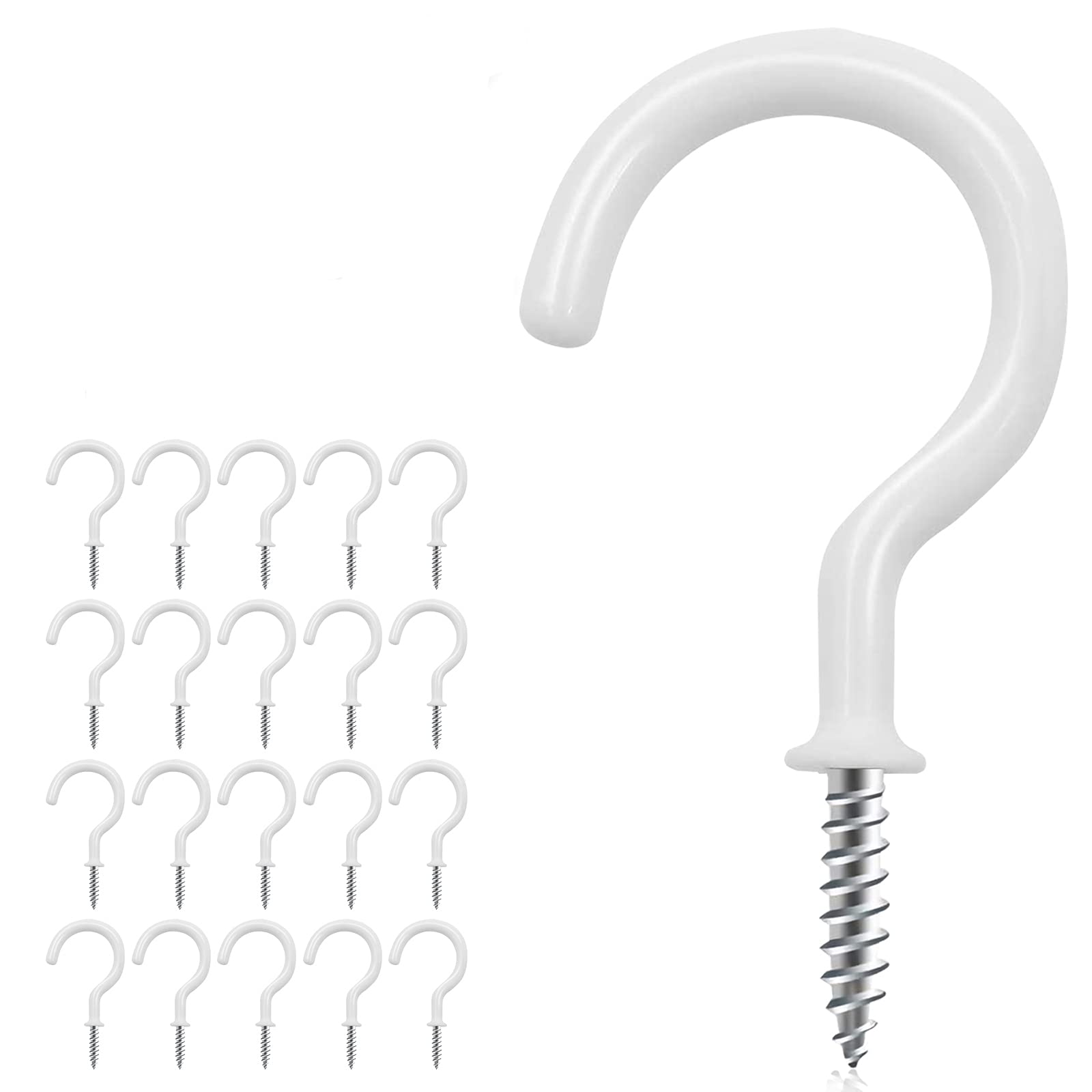 Vinyl Coated Cup Screw Hooks 2 Inch - 25 Pack White Screw-in Hooks for Plants, Wind Chimes & Kitchen - Heavy Duty Ceiling Hooks for Indoor & Outdoor Use - Perfect for Hanging Decor, Lights & Garden Accessories
