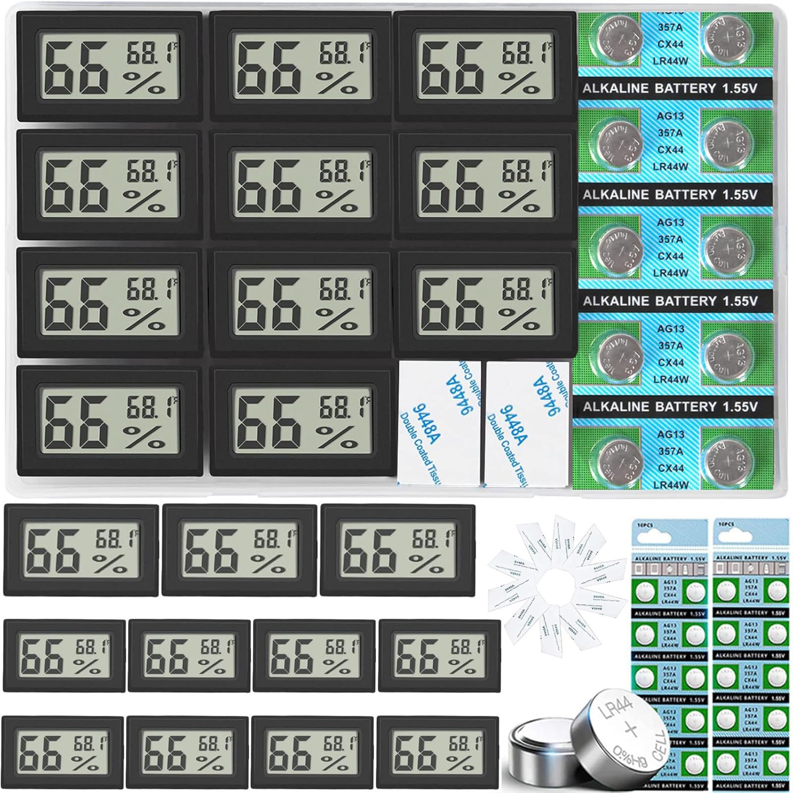 11-Pack Mini Digital Thermometer Hygrometer - Indoor Room Temperature & Humidity Monitor with Large LCD Display (Fahrenheit) - Perfect for Greenhouse, Home, Reptile Tanks, Humidors, Office & Garden Use