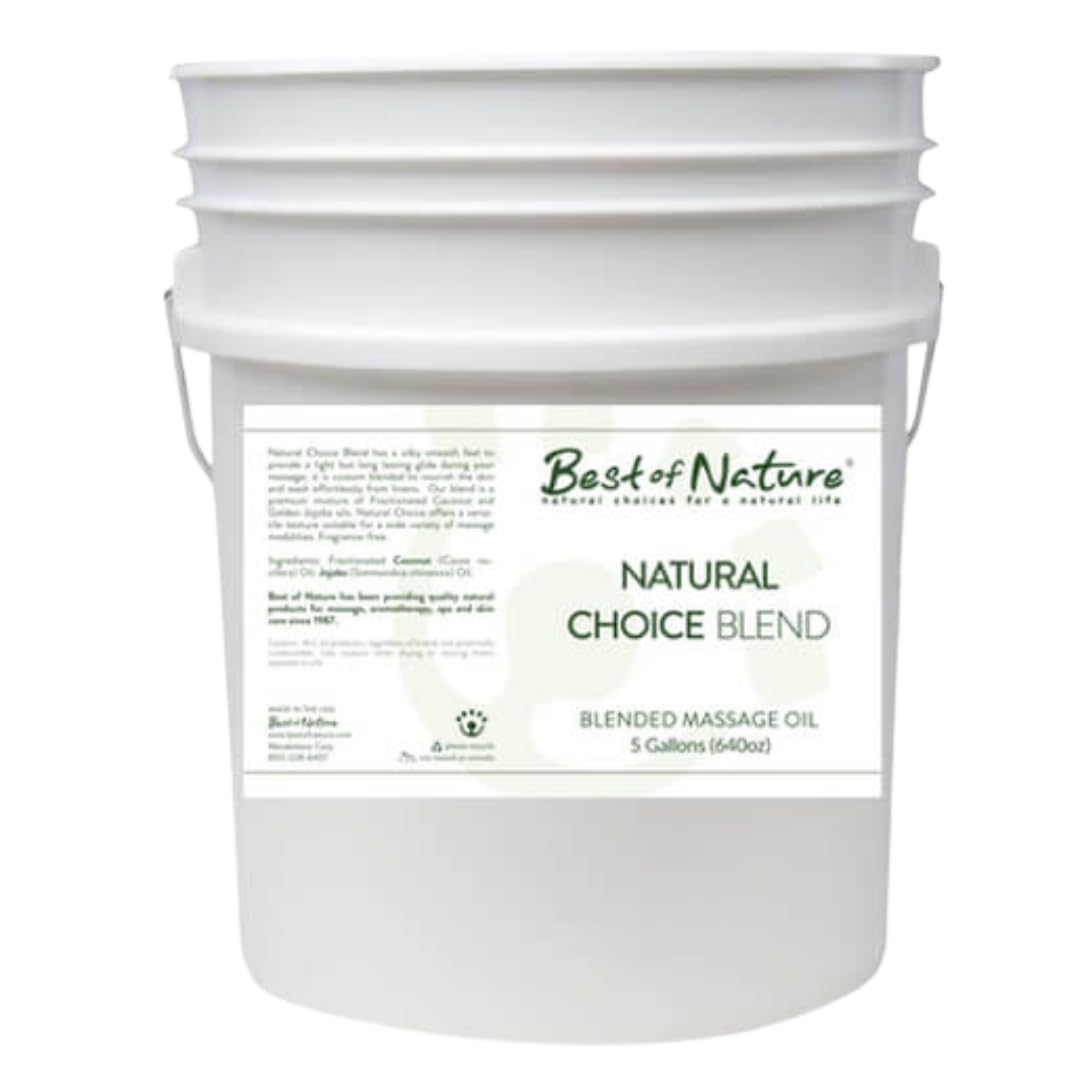 Best of Nature Natural Choice Blend Massage Oil - Professional Lightweight Non-Greasy Moisturizing Oil for Massage Therapy, Spa & Home Use, 5 Gallon Pail (640 fl oz) - Perfect for Deep Tissue Massage, Aromatherapy & Relaxation at Home or Salon