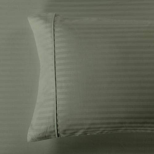 Luxury 650 Thread Count Stripe Pillowcase Set (2 Pack) - Standard Size Sage Green - Soft & Easy Care Cotton Pillowcases for Bedroom, Guest Room & Hotel Use