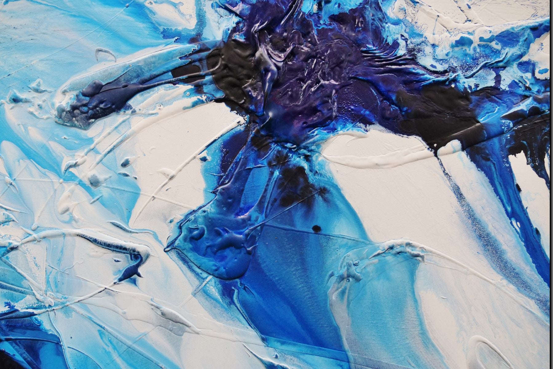 Blue Static 190cm x 100cm Abstract Textured Painting in Blues, White & Black - Perfect for Modern Living Room, Bedroom or Office Wall Decor