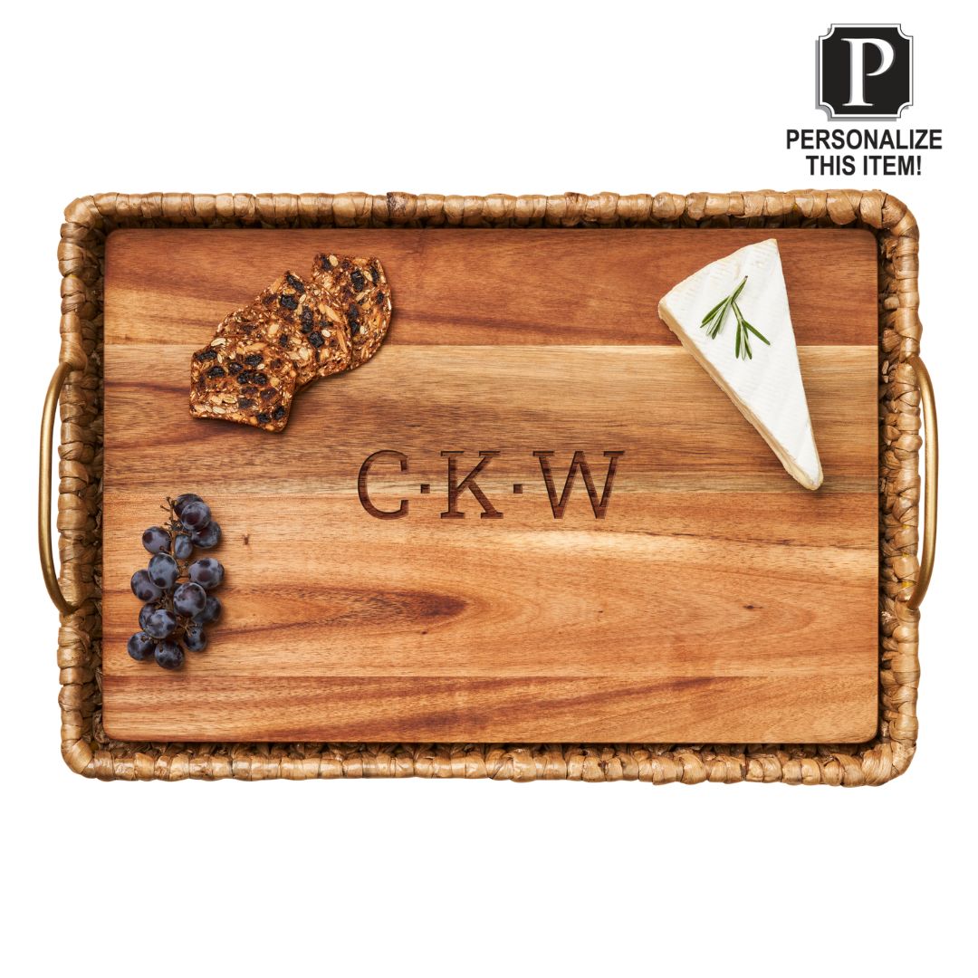 Water Hyacinth Rectangle Tray with Metal Handles & Acacia Wood Liner - Customizable 19.5 x 13.5 x 4.5 Inch Storage Basket | Perfect for Home Organization, Bathroom Decor, and Gift Packaging