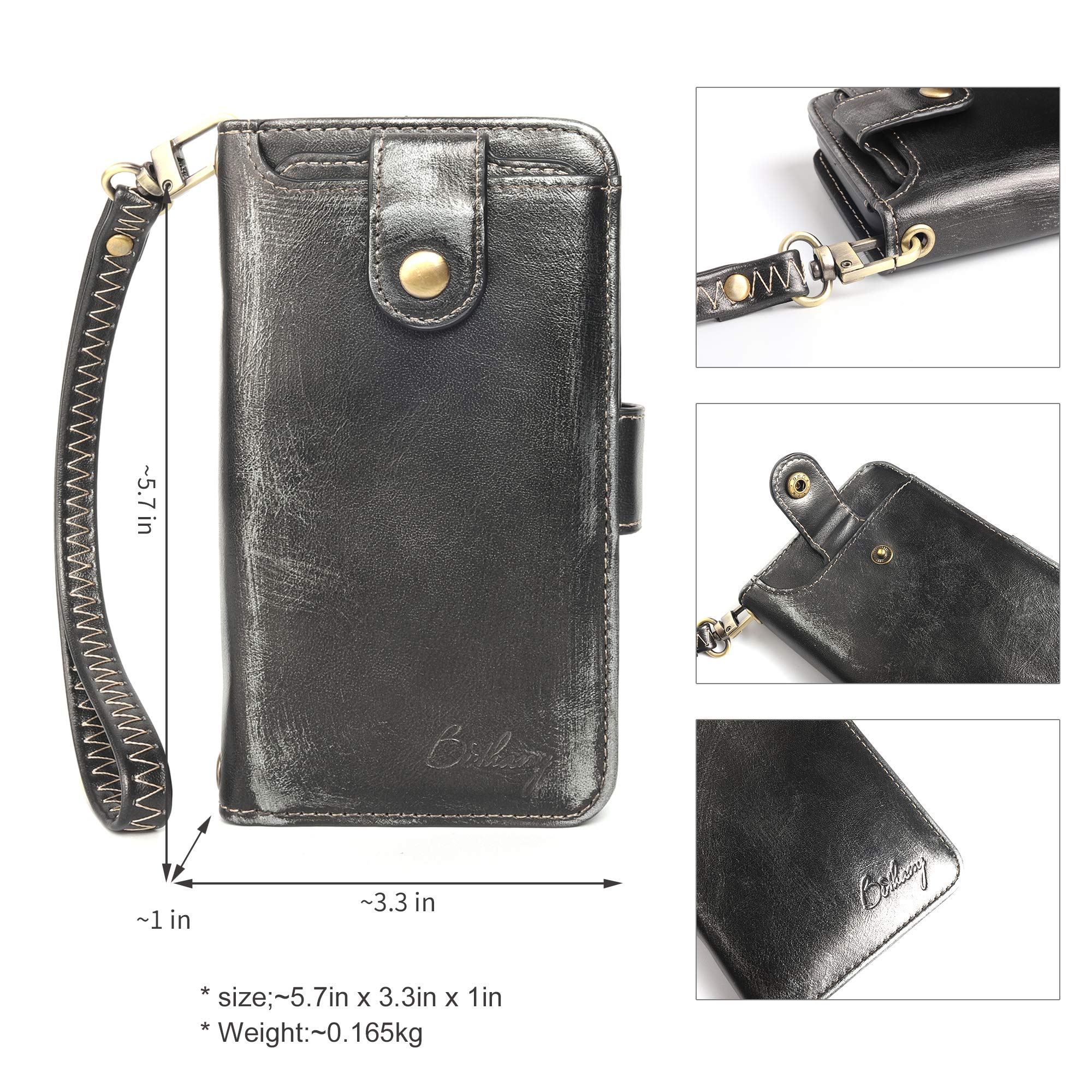 APOWUS Detachable Wallet Phone Case for iPhone 7/8 - Flip Cover with Adjustable Shoulder Strap, Small Messenger Pouch Bag for Women & Men (Retro Black) | Perfect for Travel, Shopping & Everyday Use