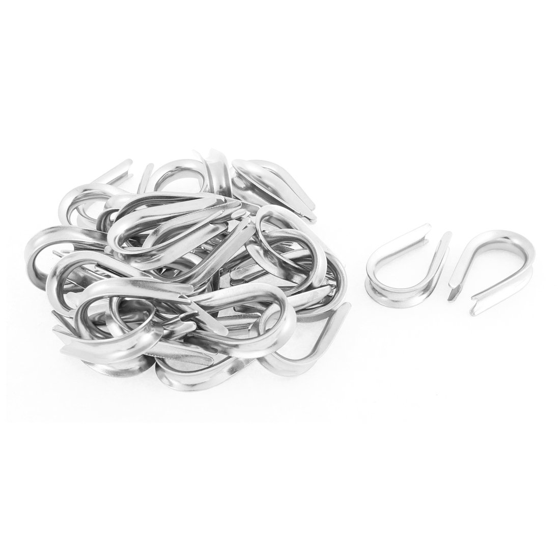 Premium 6mm Stainless Steel Wire Rope Cable Thimbles & Clips - 30pcs Set for Marine, DIY, and Outdoor Projects - Durable Silver Chain Fittings for Boating, Camping, and Construction