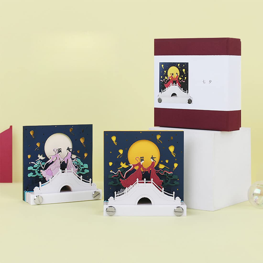 3D Sticky Notes - Kawaii Cute Memo Pad with Holder, Purple Lovers Meet Again Design - Perfect for Office, School, Home & Gift Giving