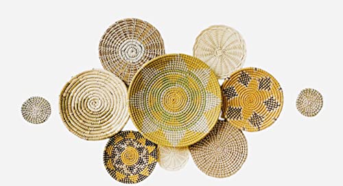 Boho Woven Wall Baskets Set - 10 Handmade Seagrass Decor for Home & Office