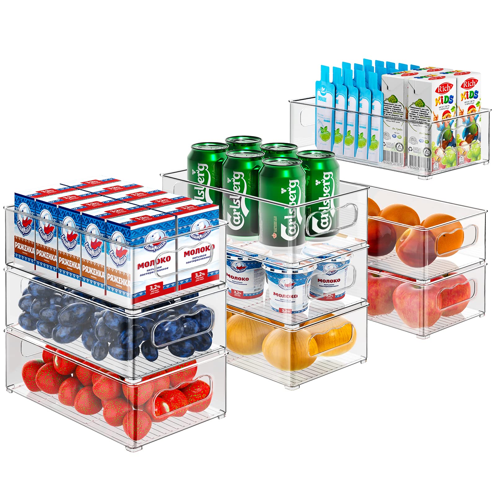 Changshengda Fridge Storage Organizers - 9 Pack (3 Sizes) for Refrigerator, Freezer, Pantry, Cabinet & Drawer | Space Saving Kitchen Organization for Food Storage & Meal Prep