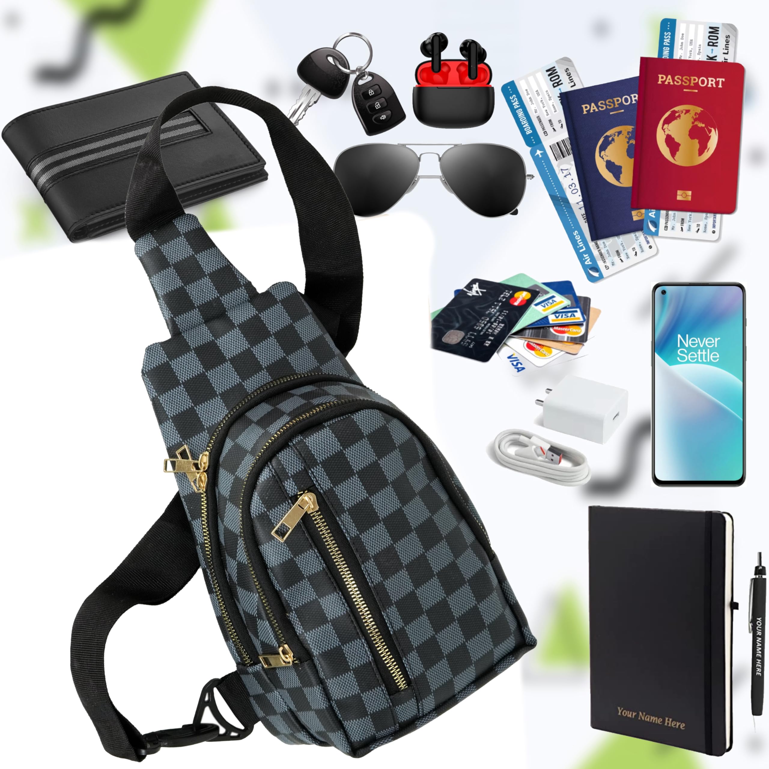 Storite Nylon Crossbody Bag for Men & Women - Lightweight Sling Shoulder Bag with Adjustable Strap (Black & Blue, 18 x 9 x 27 cm) - Perfect for Travel, Work, Shopping & Everyday Use