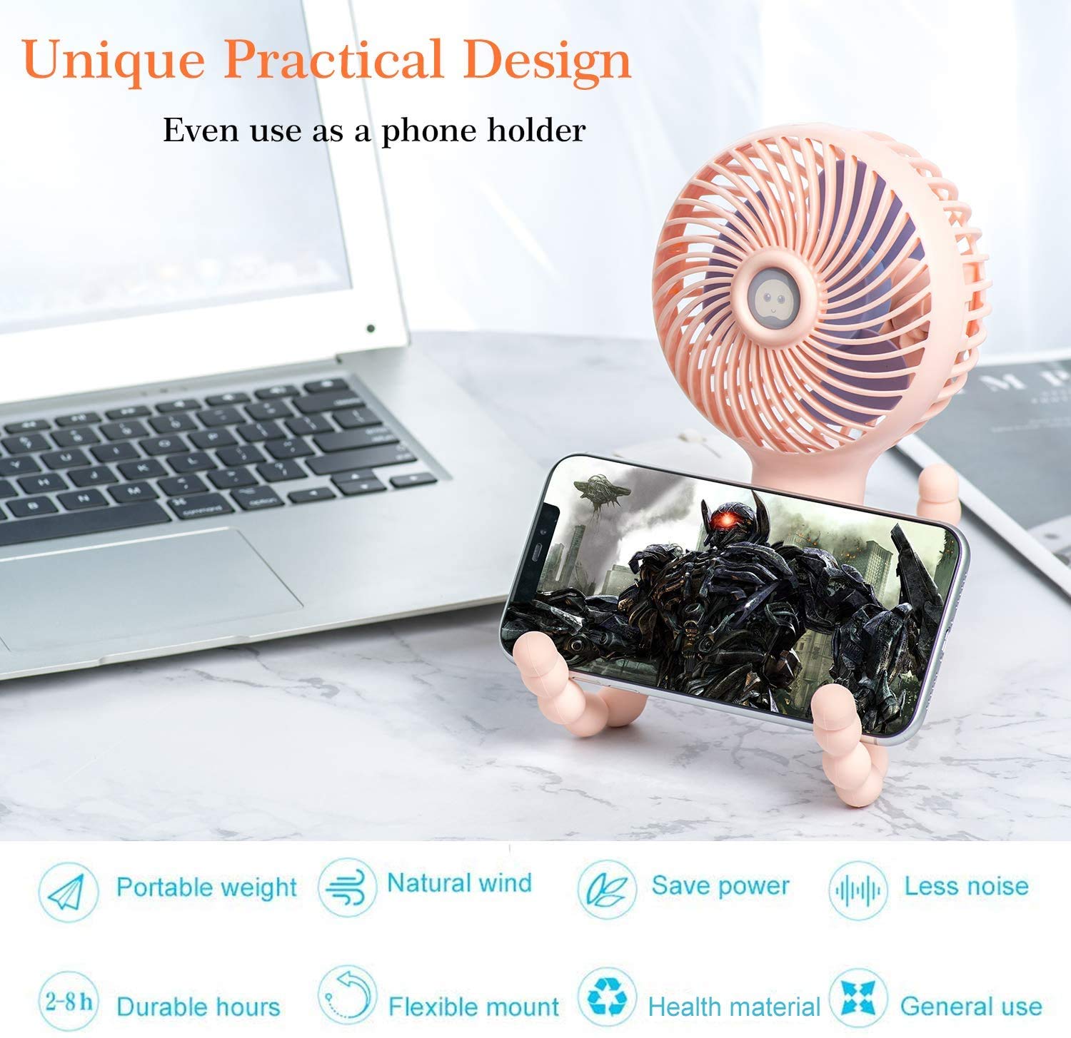 Upgraded Portable USB Rechargeable Stroller Fan with Flexible Tripod - 3 Speed Settings, Hands Free Cooling for Baby Strollers, Camping, Travel, Office Desk, Car Seat & Home Use (Pink)