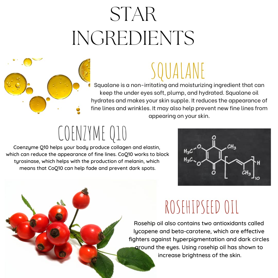 EcoBerry Squalane Coenzyme Q10 Under Eye Serum - Dark Circle Treatment for Wrinkles, Fine Lines & Sun Damage - Anti-Aging Eye Cream Boosts Collagen & Hydration - Vegan Skincare for Day & Night Use