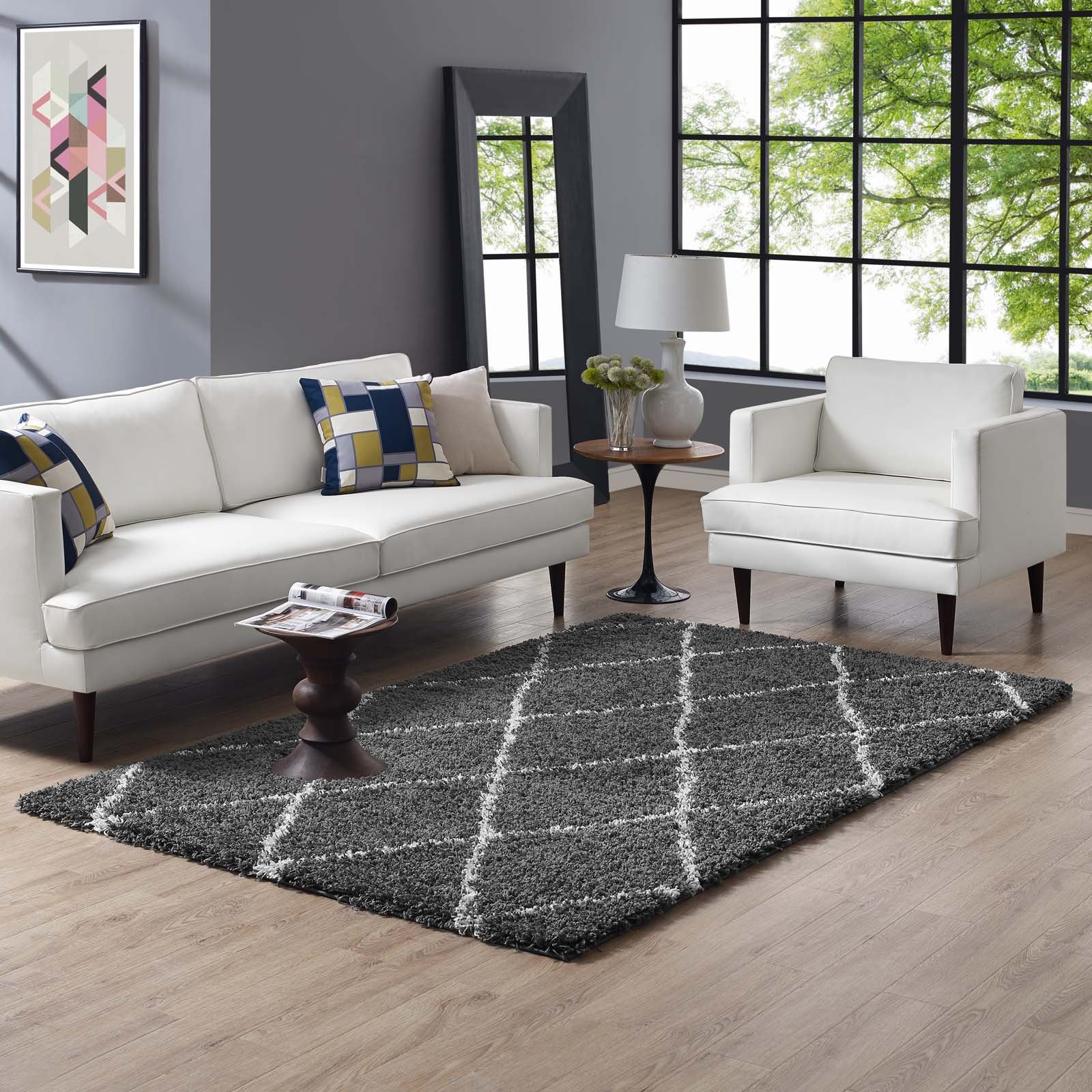 Modern Contemporary Living Room Area Rug - Soft Fabric Carpet Runner in Multi Dark Grey - Perfect for Lounge, Bedroom & Home Decor