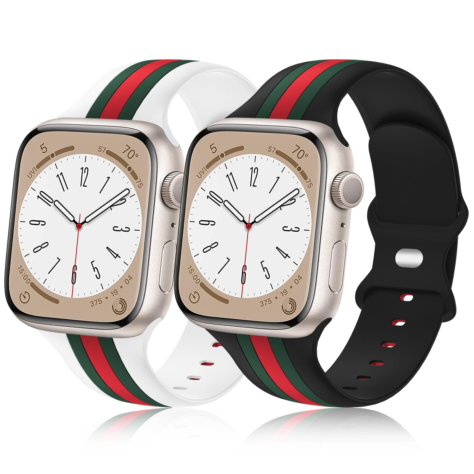 2 Pack Soft Silicone Sport Bands Compatible with Apple Watch 38mm 40mm 41mm 42mm 44mm 45mm 46mm 49mm - for Apple Watch Ultra 2/Series 10/9/8/7/SE/6/5/4/3/2/1 - Comfortable & Durable Strap for Men & Women - Perfect for Workouts, Running & Daily Wear