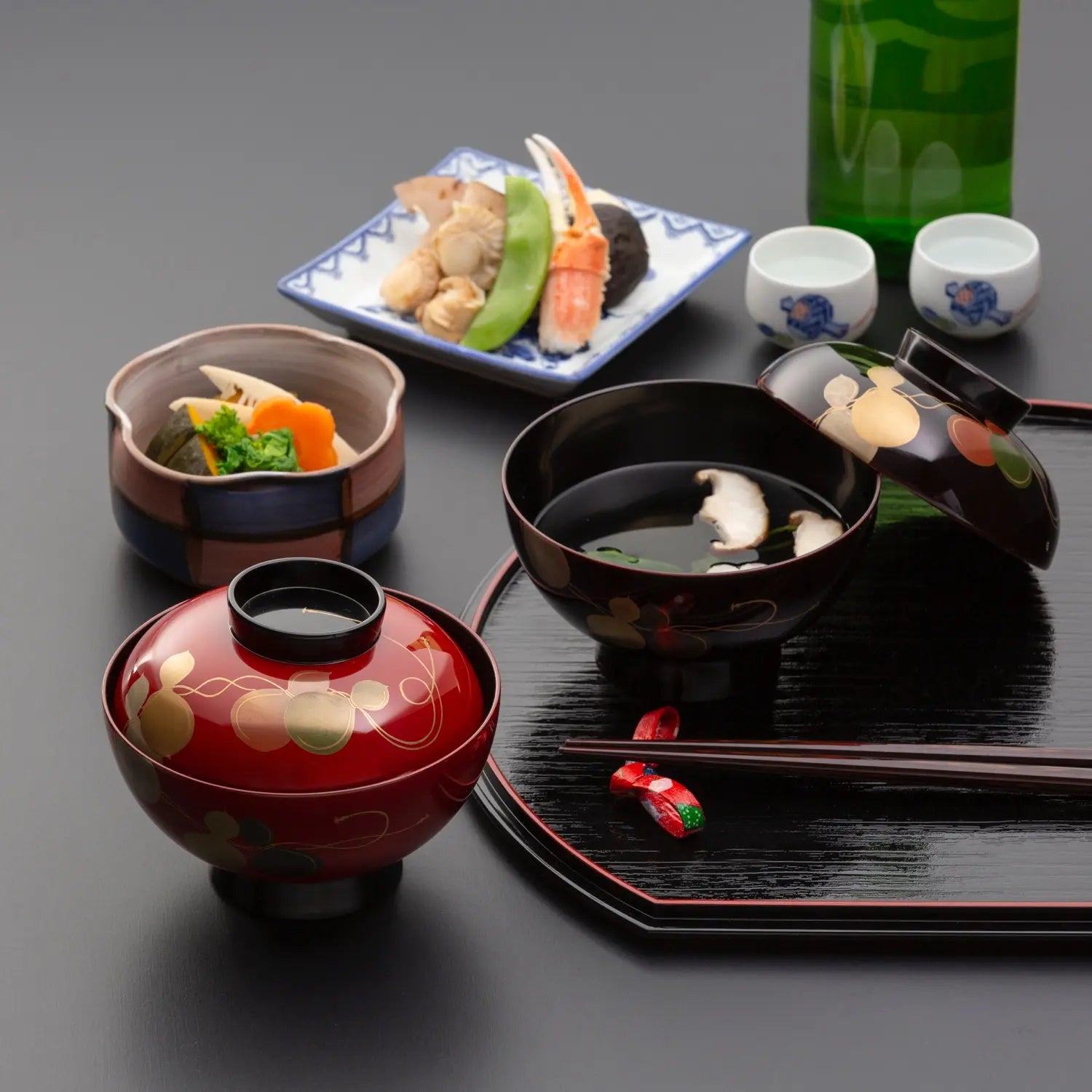 Echizen Shikki Makie Synthetic Resin Couple Soup Bowls Set of 6 - Japanese Lacquerware Gourd Design for Asian Cuisine, Ramen & Special Occasions