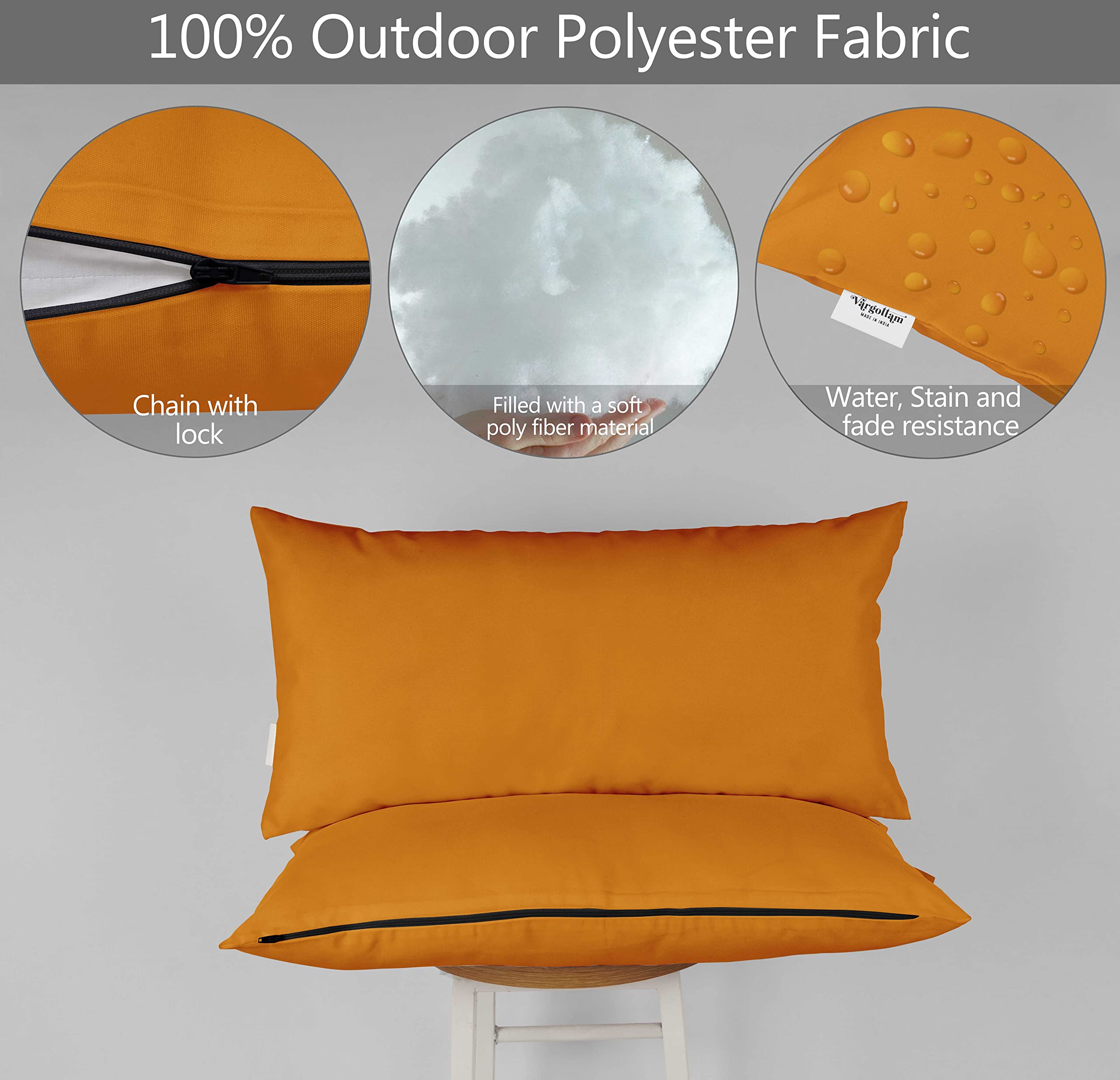 Waterproof Indoor Outdoor Decorative Lumbar Pillow Set of 2 - All-Weather Polyester Fabric Throw Pillows with Insert for Patio Furniture (Mustard Yellow) | Perfect for Sofa, Garden, Deck & Poolside Relaxation
