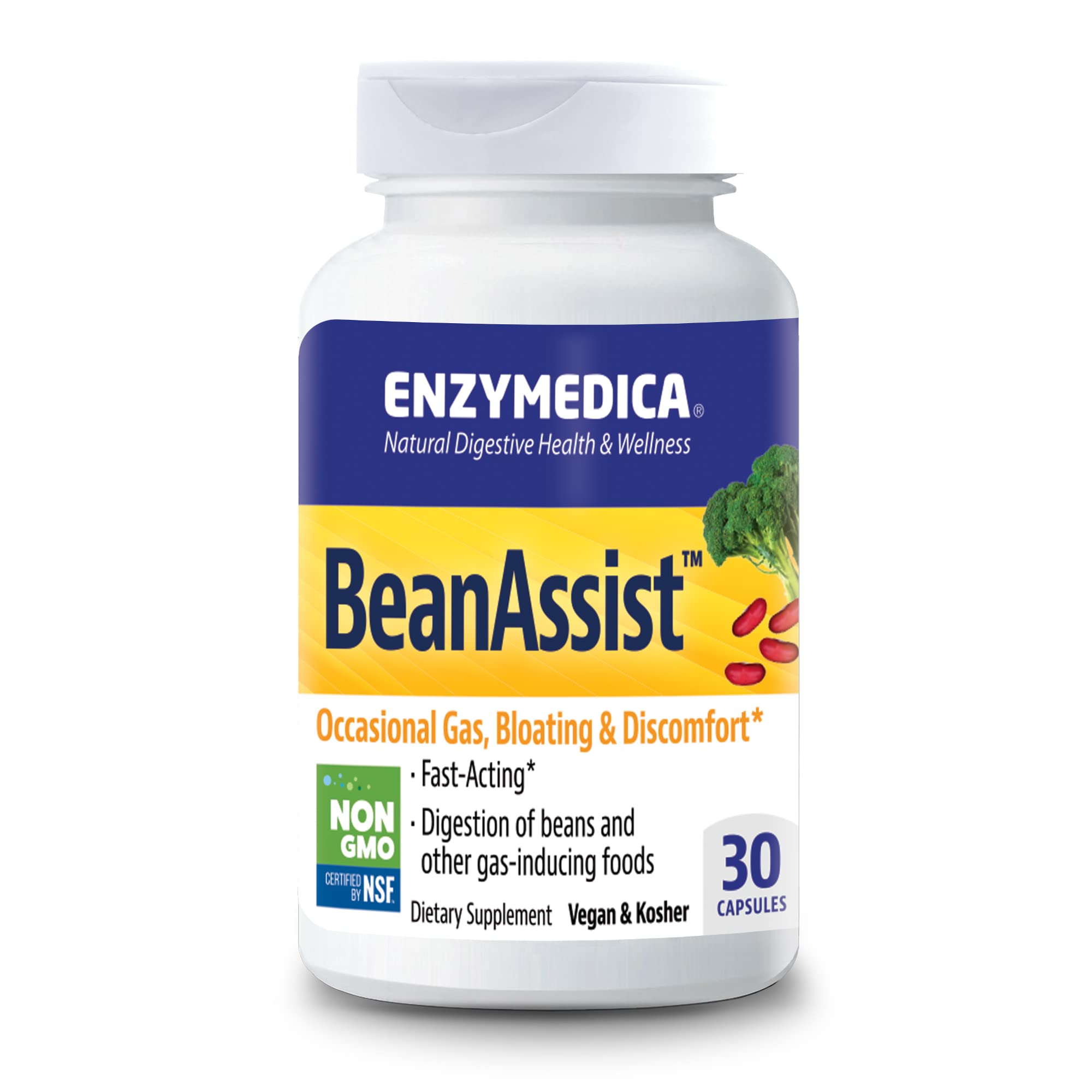 Enzymedica BeanAssist Digestive Enzyme Supplement - 30 Capsules for Gas & Bloating Relief - Supports Healthy Digestion of Beans & Legumes | Perfect for Vegan, Vegetarian & Keto Diets