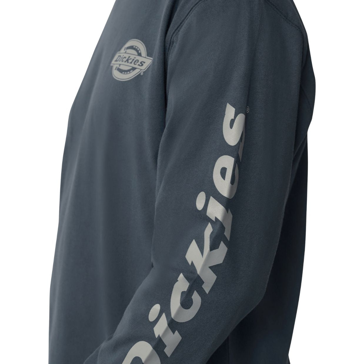 Dickies Heavyweight Logo Men's Long Sleeve Work T-Shirt - Durable Cotton Crewneck Shirt for Construction, Warehouse & Outdoor Jobs (Airforce Blue, WL22C) - Perfect for Workwear, Casual Wear & DIY Projects