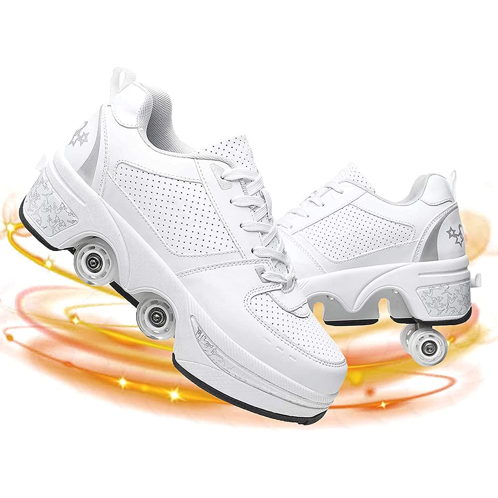Retractable Quad Roller Skates for Adults & Kids - Unisex Kick Roller Shoes with Smooth Wheels for Indoor/Outdoor Skating, Fitness & Recreation