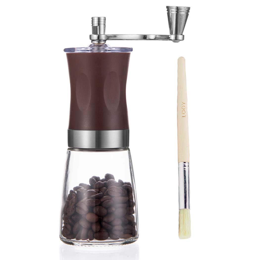 Premium DPPAN Manual Coffee Grinder - Ceramic Conical Burr Mill with Adjustable Grind Settings & Glass Container (Brown) - Perfect for Home Brewing, Camping, Travel & Espresso Lovers