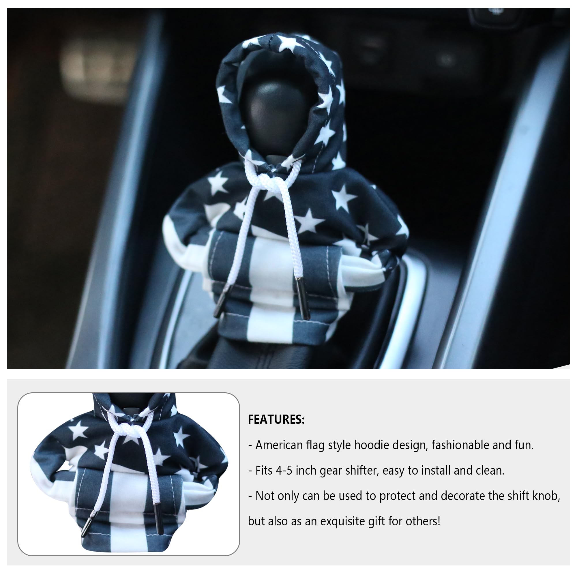American Flag Car Gear Shift Cover - Universal Shift Knob Hoodie for Cars, Trucks & SUVs | Funny & Stylish Interior Accessory (Black/White) - Perfect for Patriotic Drivers & Road Trips
